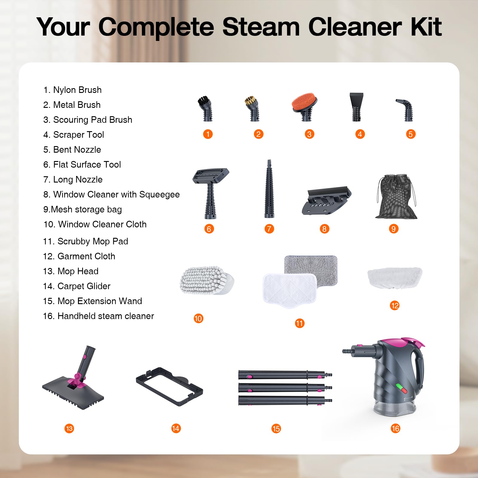 10-in-1 Steam Cleaner, Steam Mop with Detachable Handheld Steamer for Home