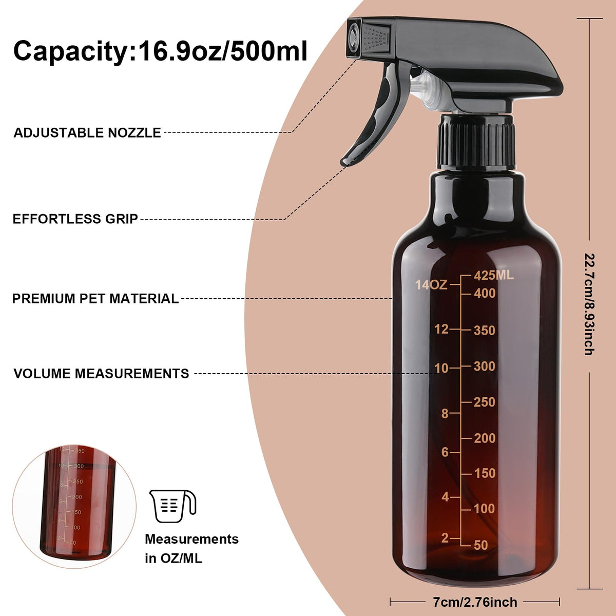 16.9oz Plastic Spray Bottle With Scale (2 Count)