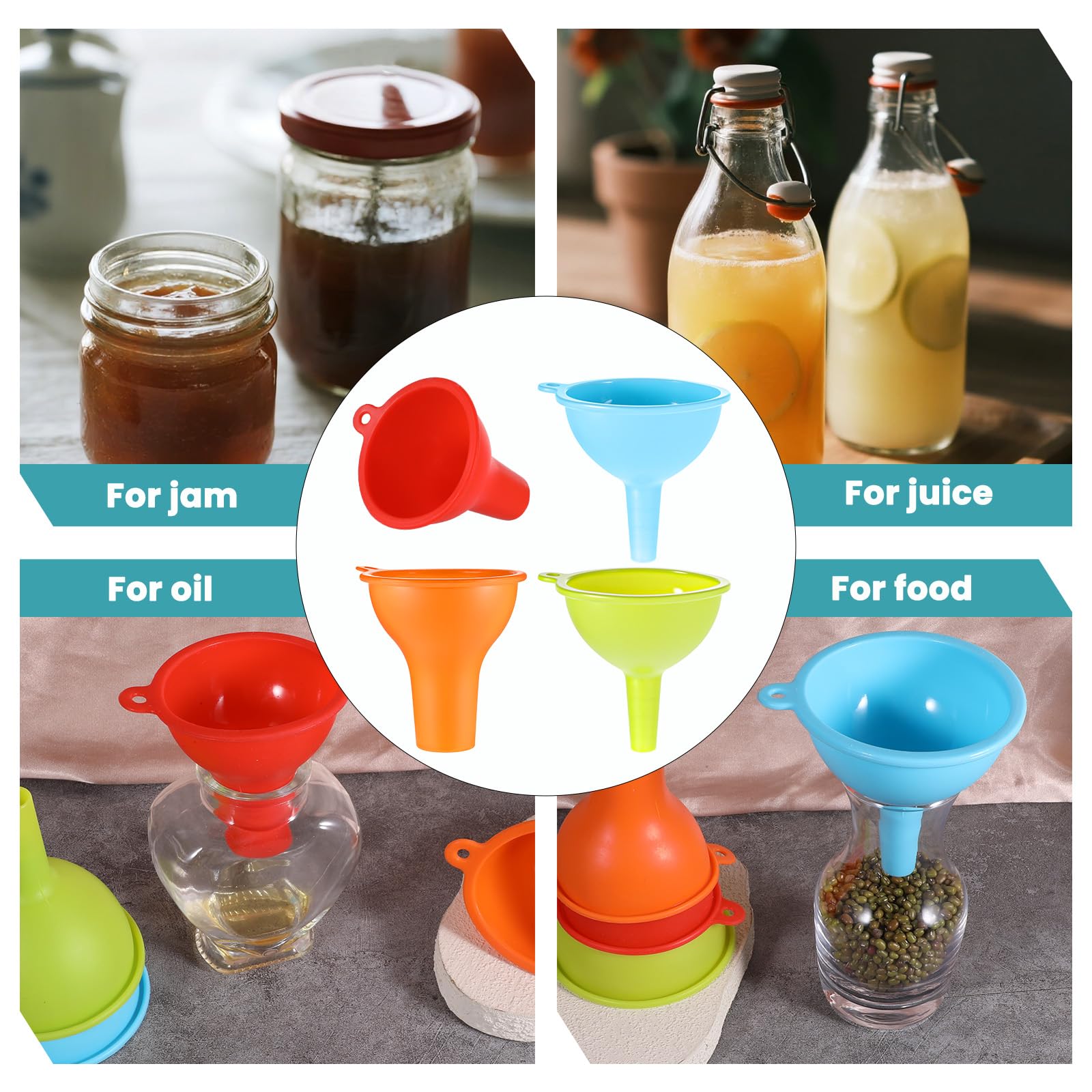 4 Pack Kitchen Silicone Funnel (4 Count)
