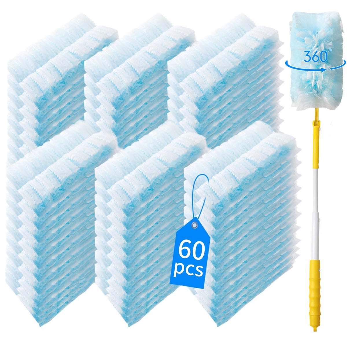 60 Count 360° Heavy Duty Duster Refills Compatible with Swiffer