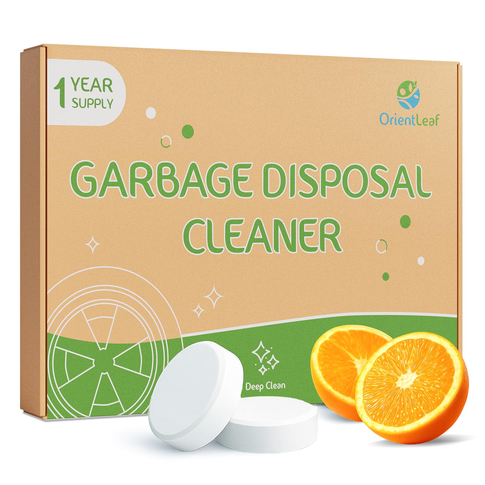 Garbage Disposal Cleaner and Deodorizer Tablets 20g 1 Year Supply Citrus Foaming Tablets for Garbage Disposal (12 Count)