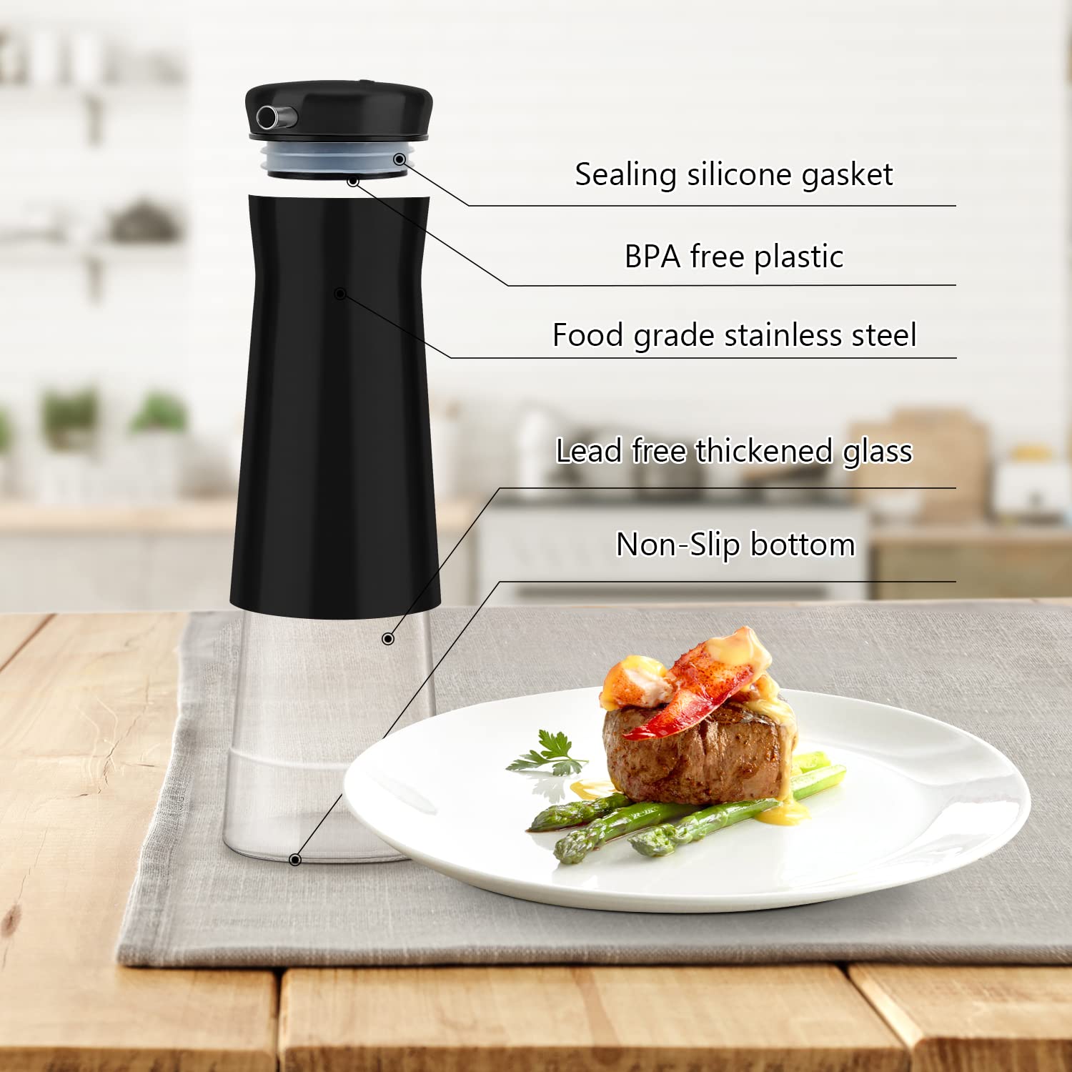 Black Oil And Vinegar Dispenser Set (2 Count)