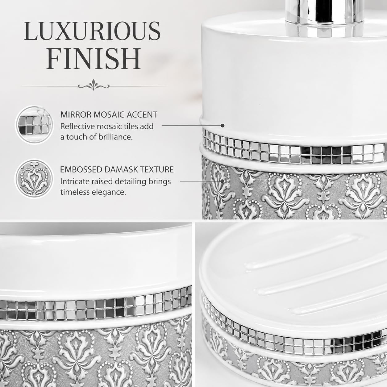 Mirror Damask 6 Piece Resin Bathroom Accessories Set (6 Count)
