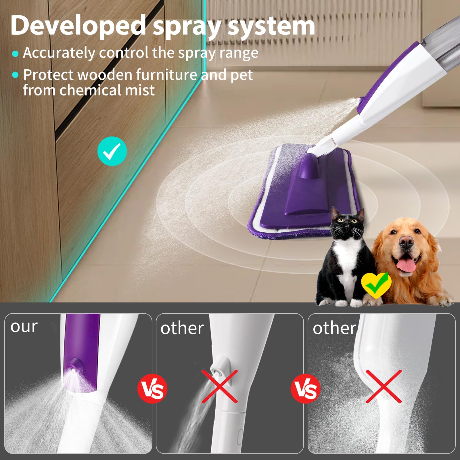 Microfiber Hardwood Floor Spray Mop with 3 Pads & Refillable Bottle (7 Count)