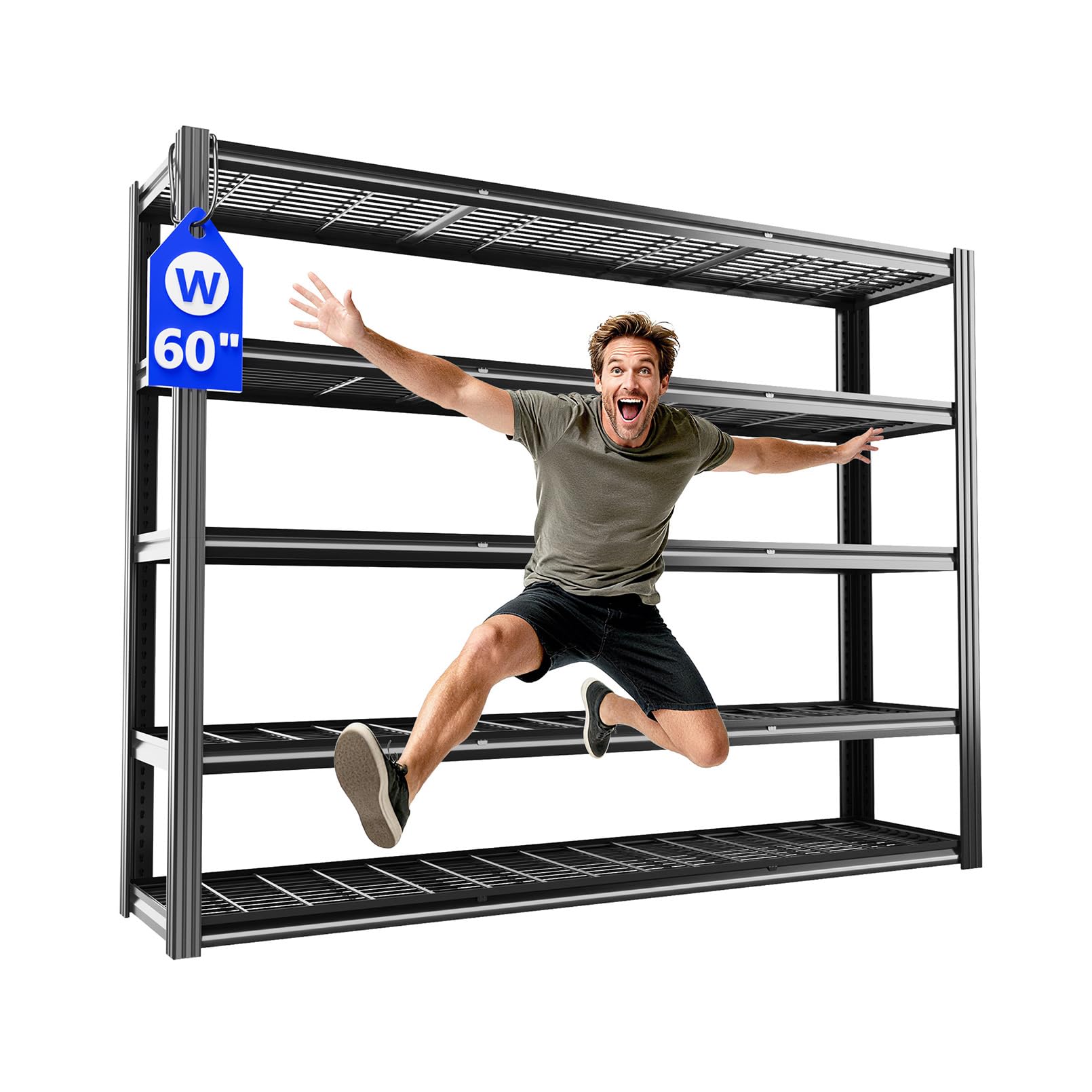 60" W Garage Shelving Heavy Duty 5 Tier Adjustable Metal Shelve