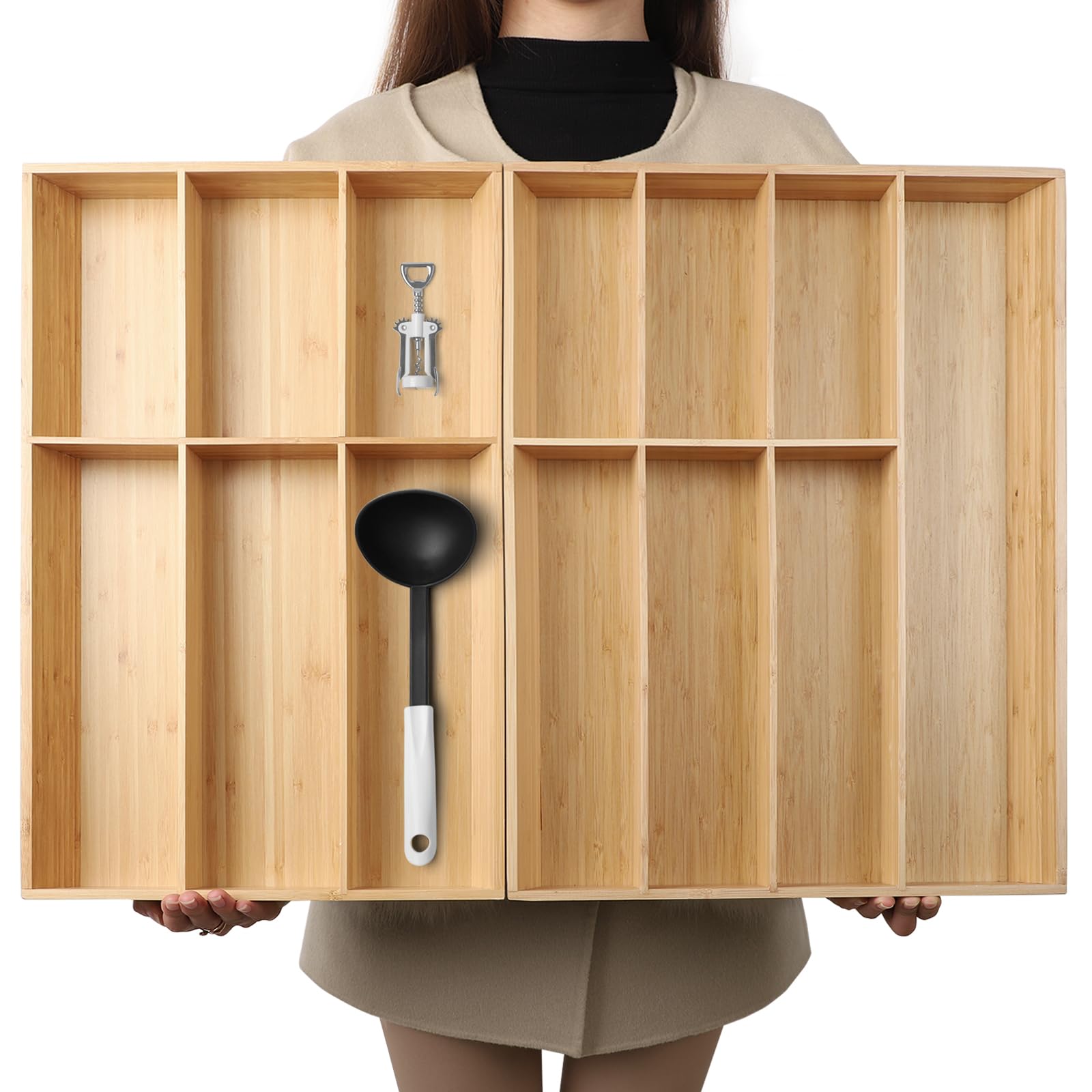 13 Slot V Shaped Bamboo Drawer Organizer Set of 2 (88 Ounce)