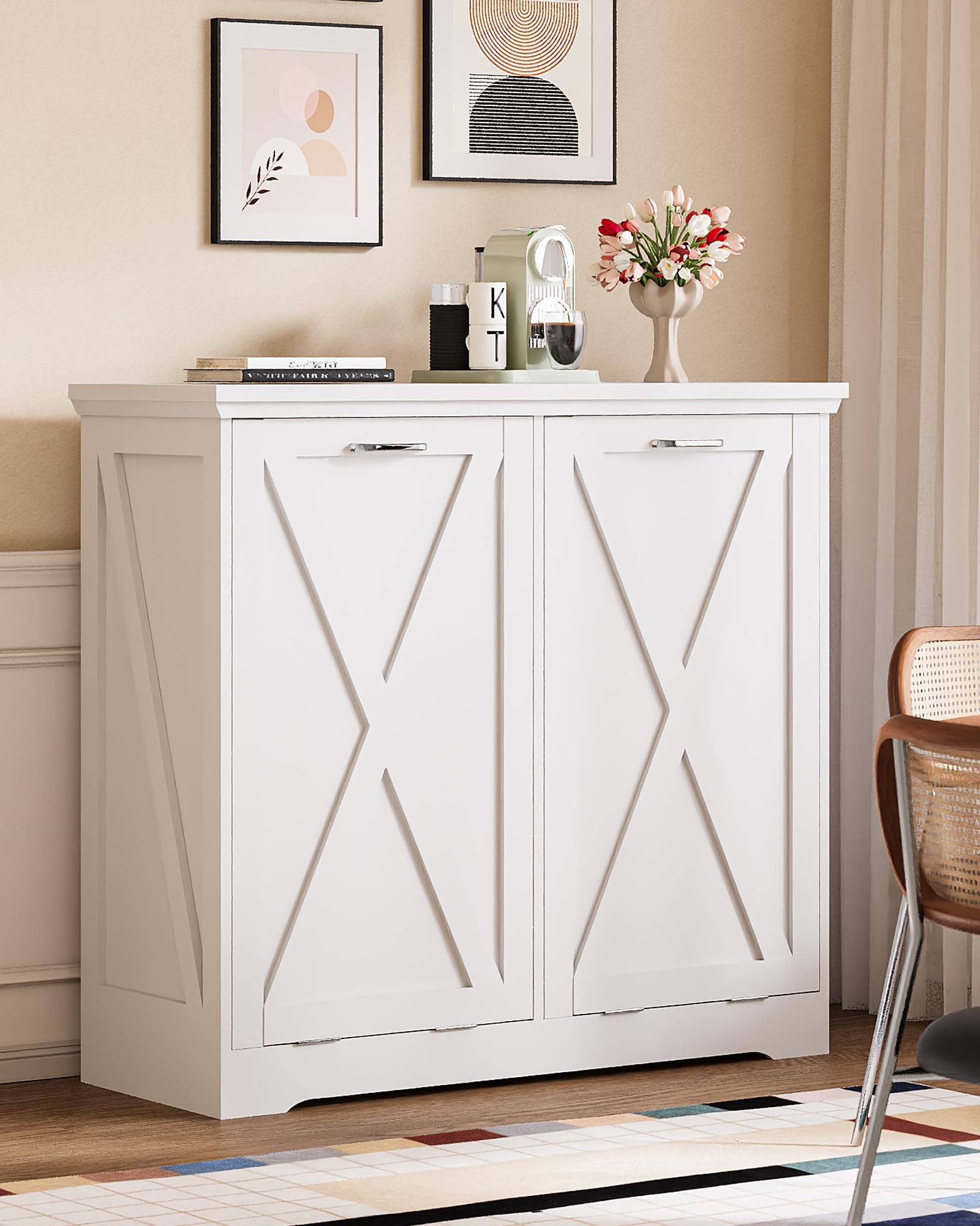 Double 13 Gallon Tilt Out Trash Can Cabinet with Deodorising Function