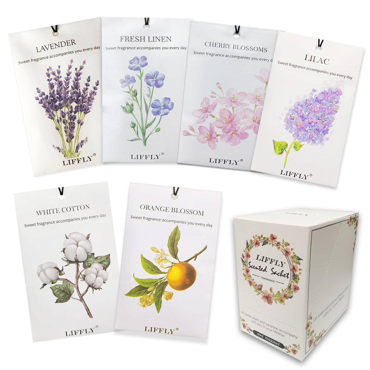 14 Packs Scented Sachets Bags fit Drawers and Closets Home Fragrance 6 Scent Gift Box