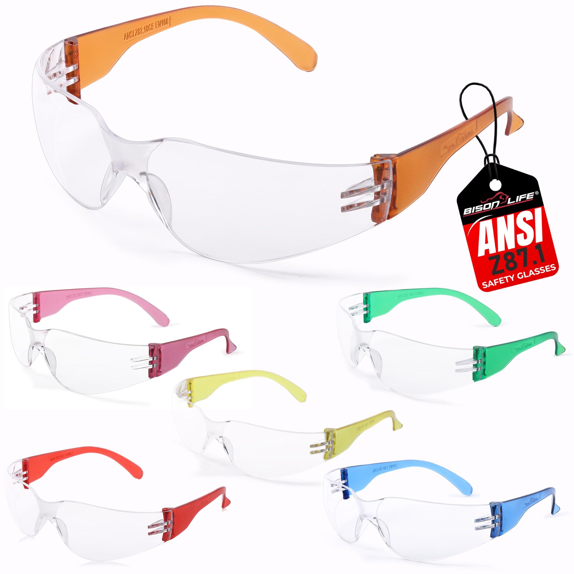 Clear Lens Color Temple Protective Safety Glasses (144 Count)