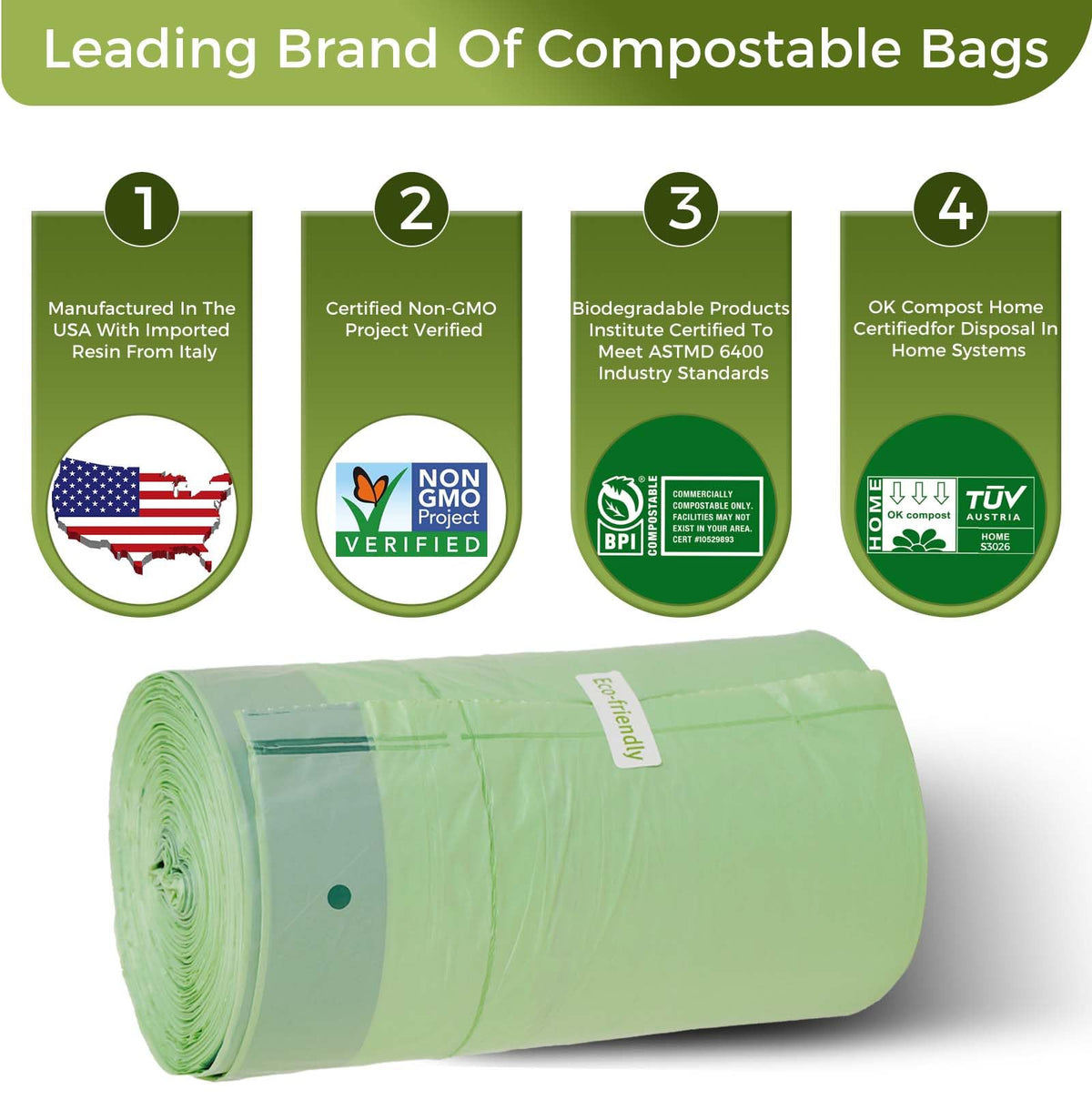 13 Gallon Compostable Trash Bags with Flat (50 Count)