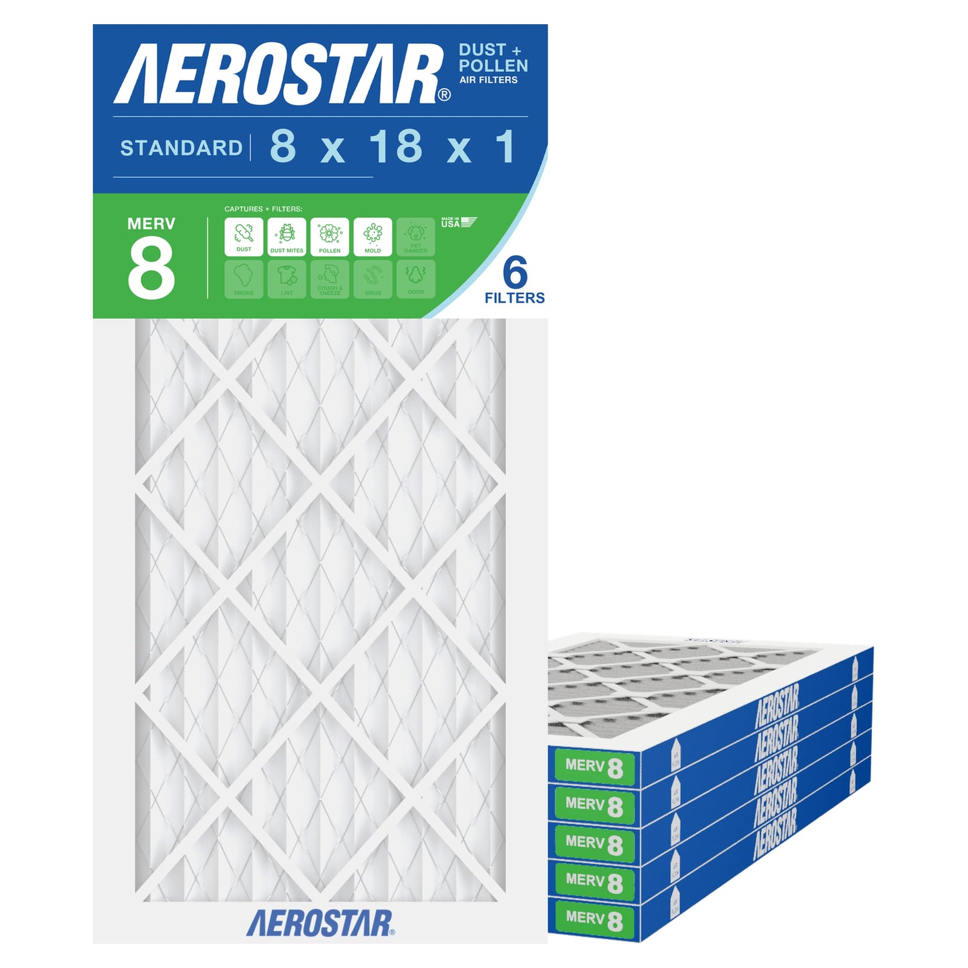 Air Filter 8x18x1 MERV 8 AC Filter (6 Count)