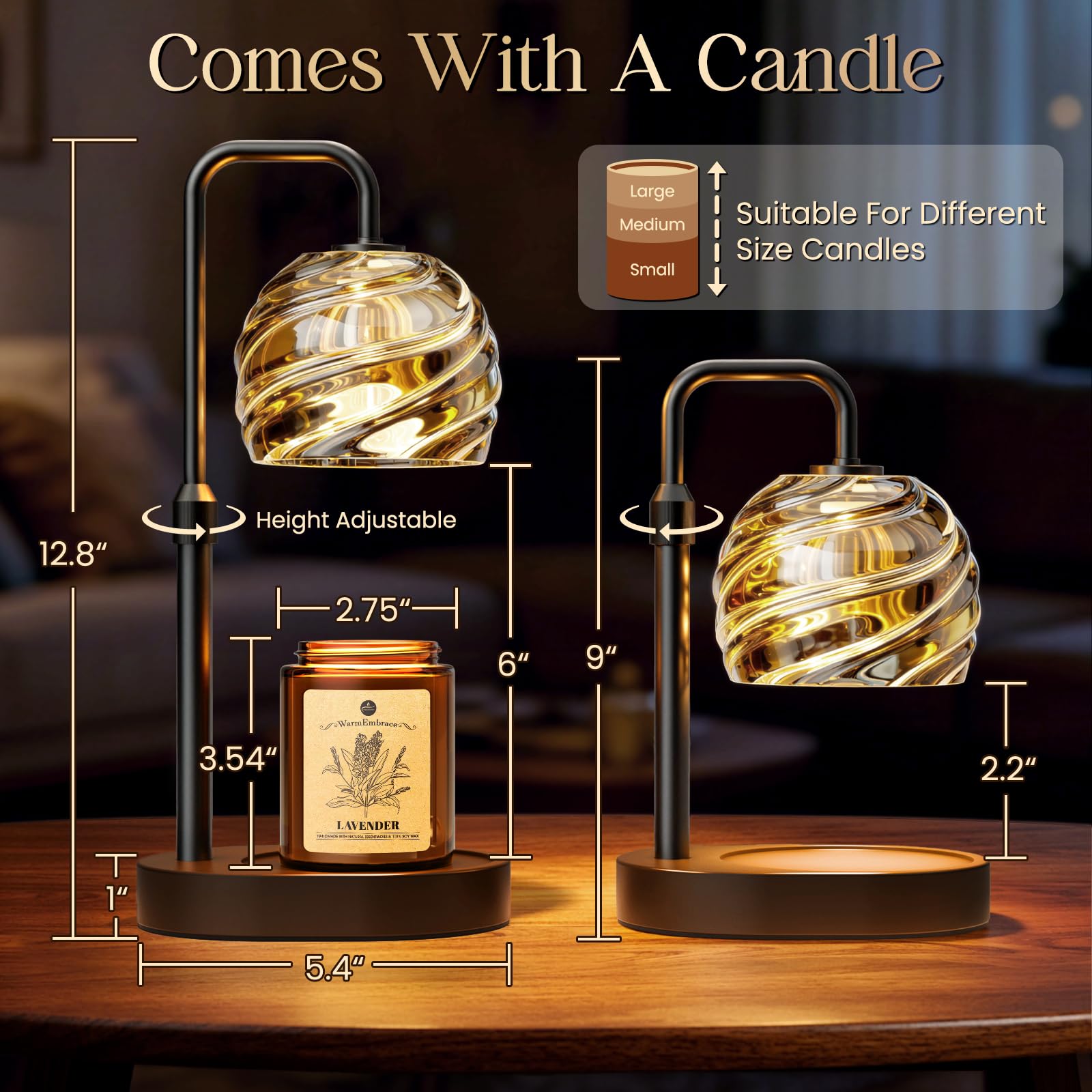 Candle Warmer Lamp with Lavender Candle Set Black