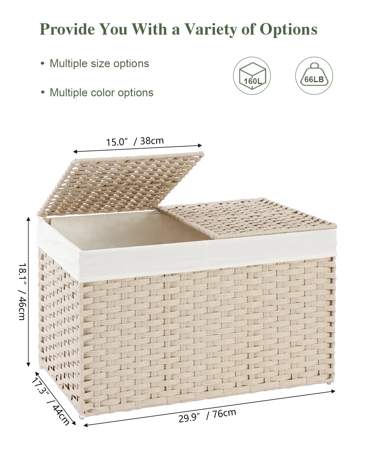 Storage Basket with Lid 160L Wicker Baskets Storage Light Khaki