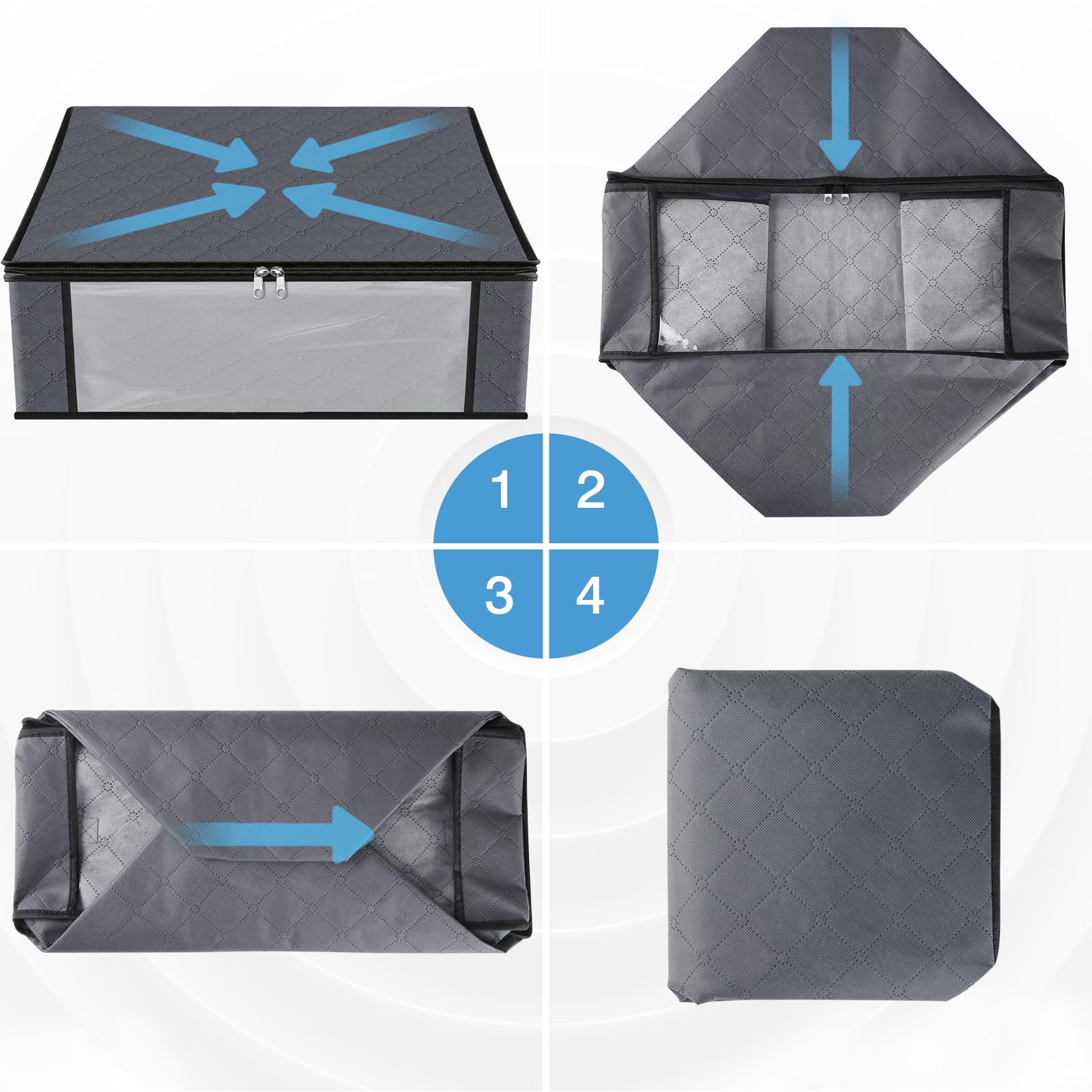 Storage 4 Pack Clothes Organizer Storage Bags Foldable Storage Box with Large Clear Window Sturdy Handles for Closet (4 Count)