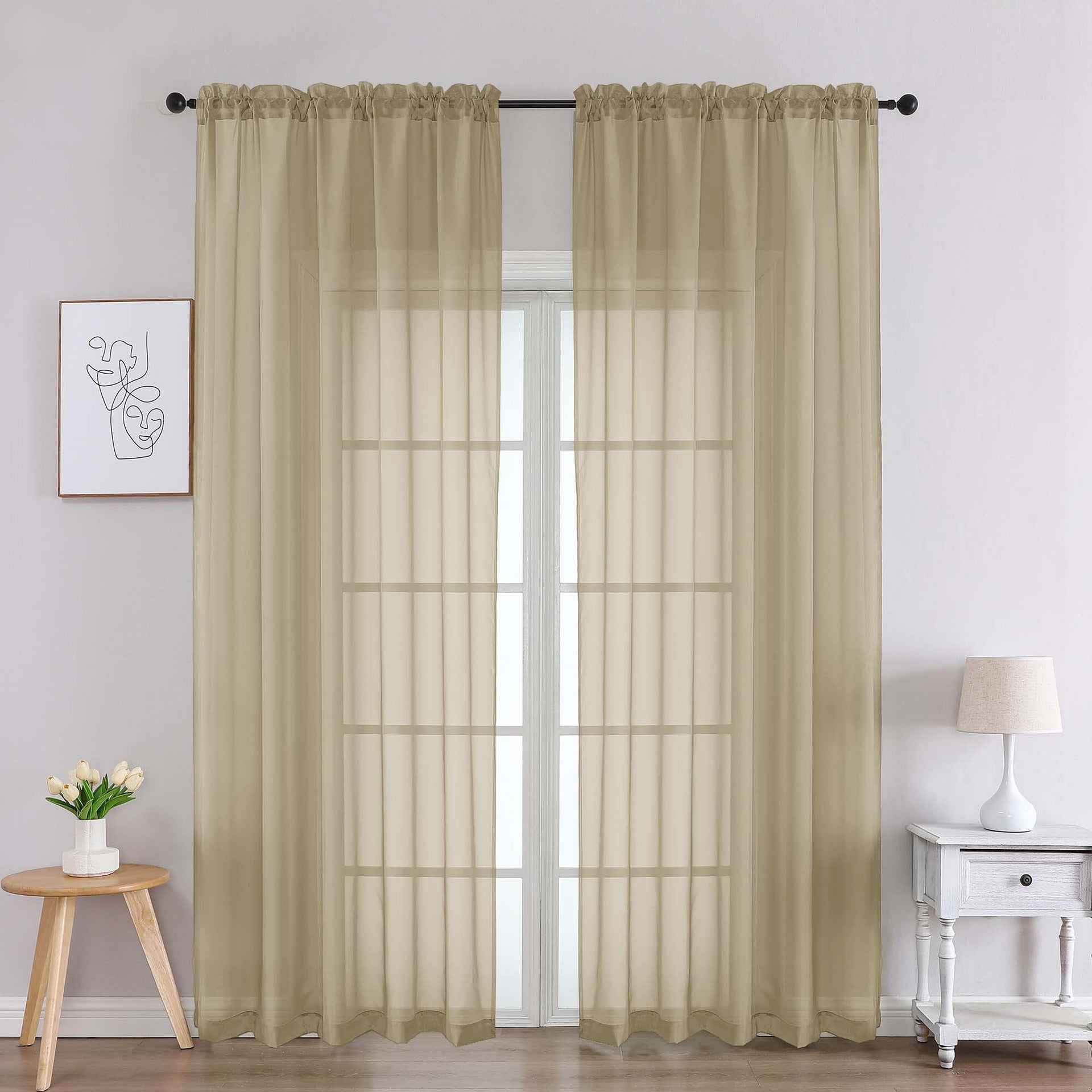 Taupe Sheer Curtains 90 Inches Long 2 Panels (2 Count)