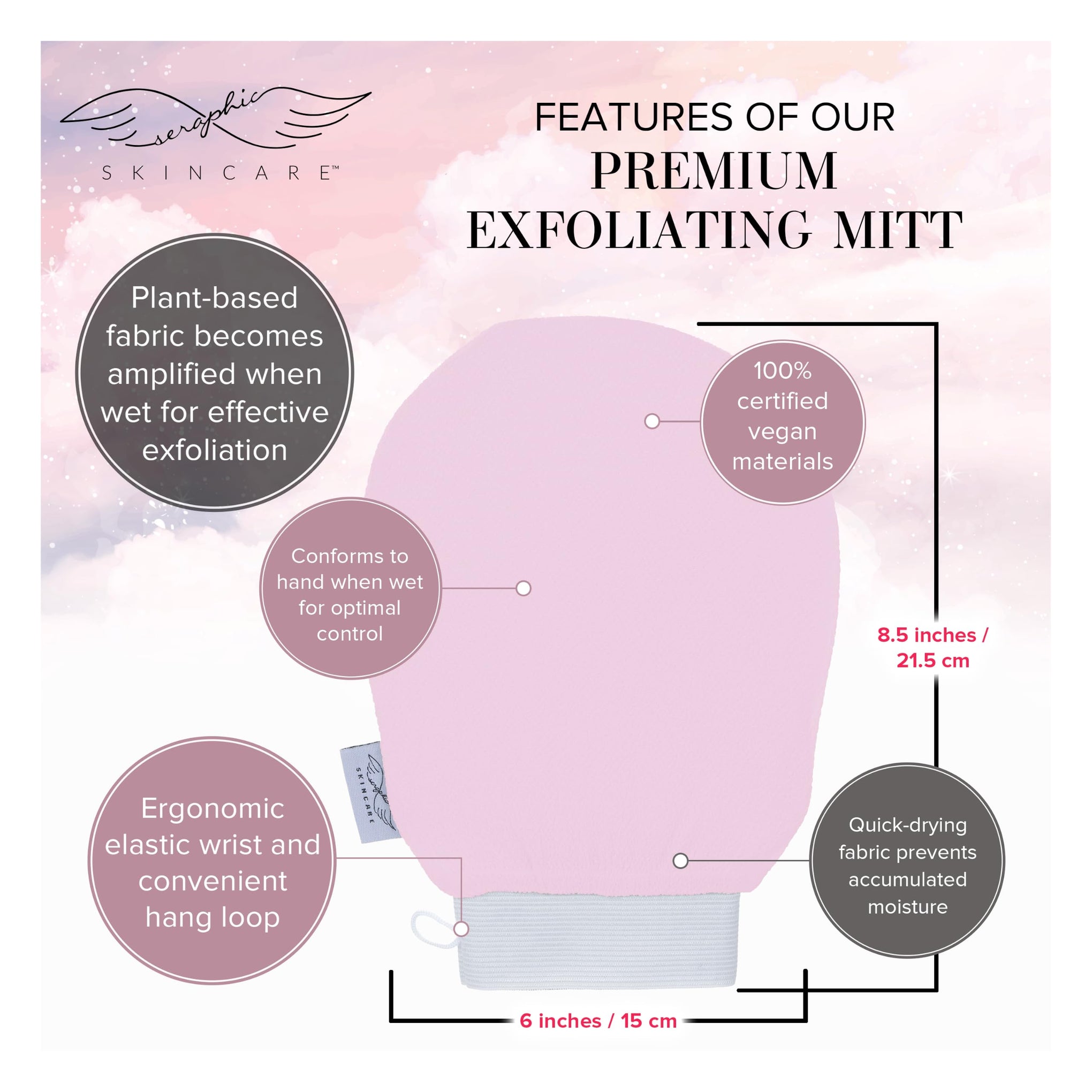 Pink Premium Exfoliating Mitt for Body 1pc