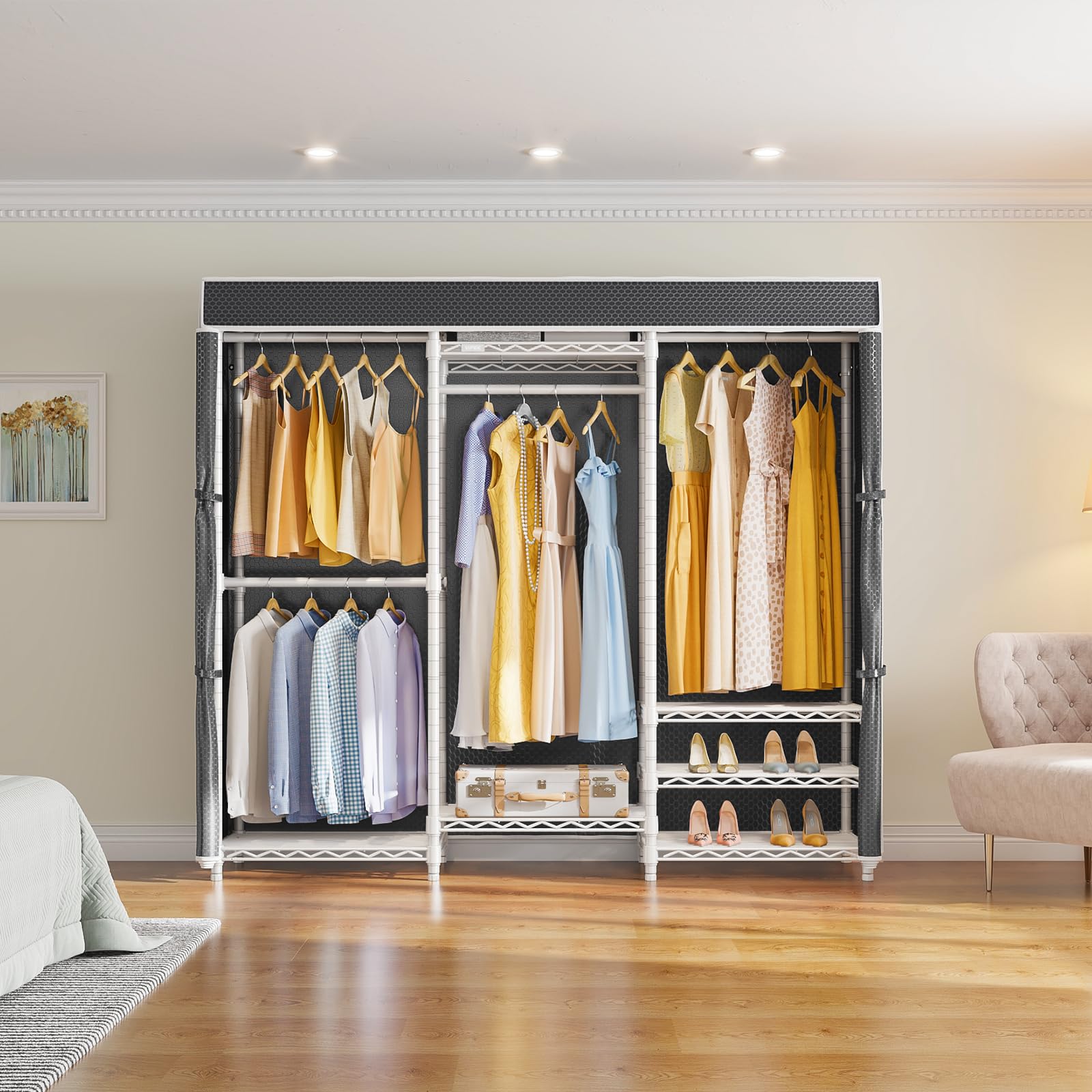 V5C Medium Covered Clothes Rack Heavy Duty Portable Closet Wardrobe