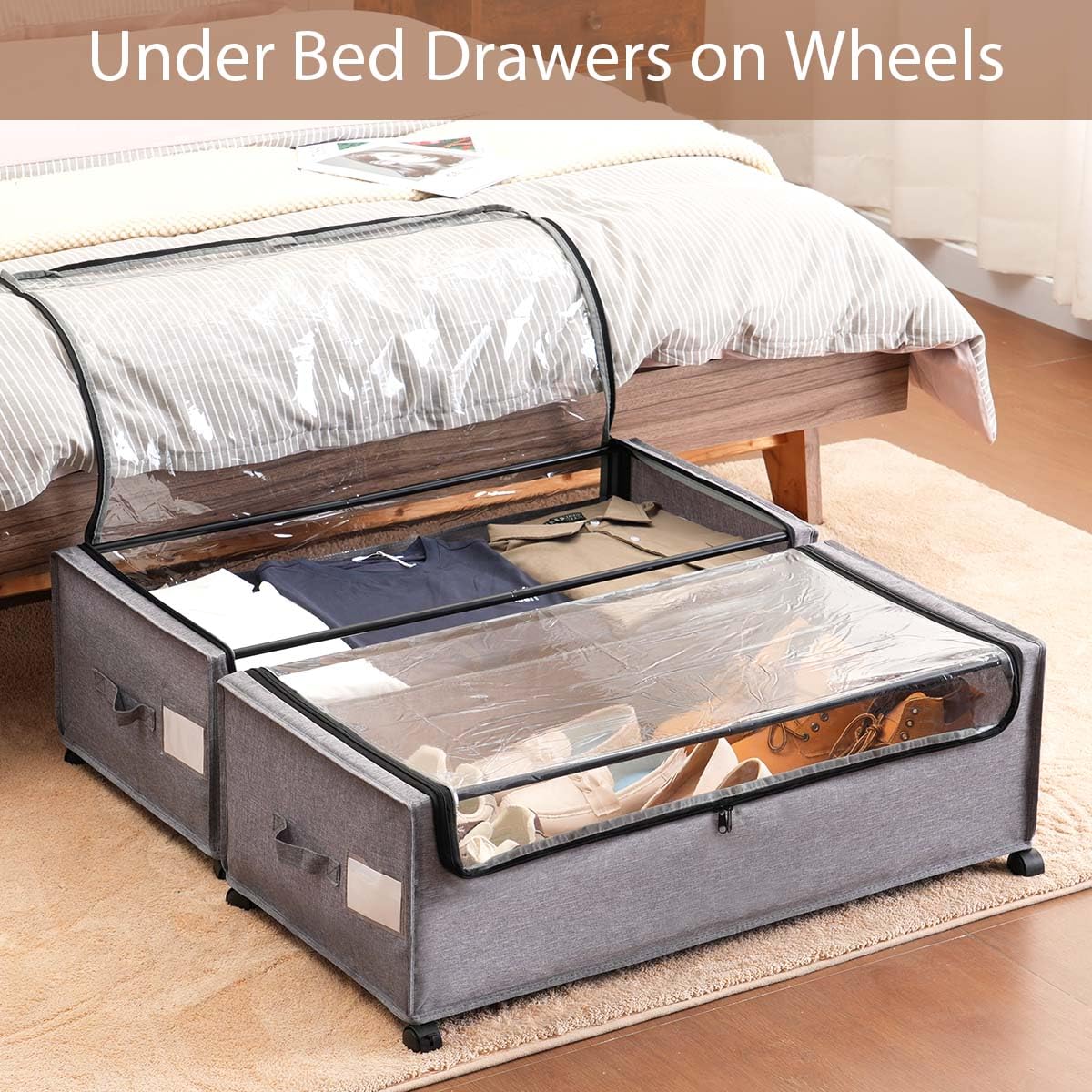 Under Bed Storage with Wheels High Size for Shoe Clothing Storage