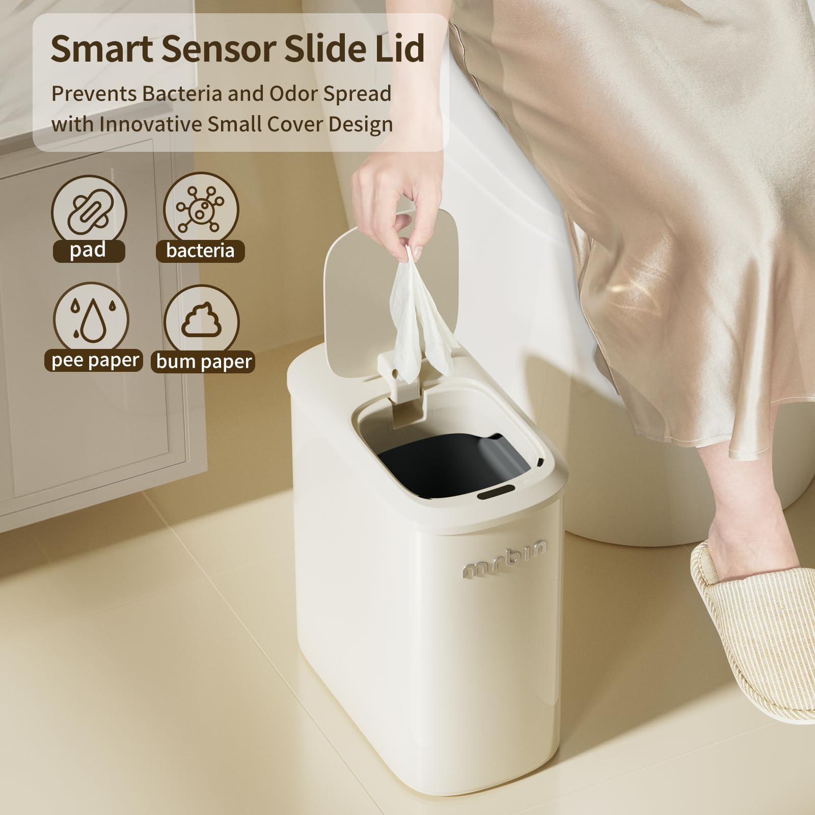 Metal Motion Sensor Bathroom Trash Can with Lid and Wheels (1280 Fl Oz)