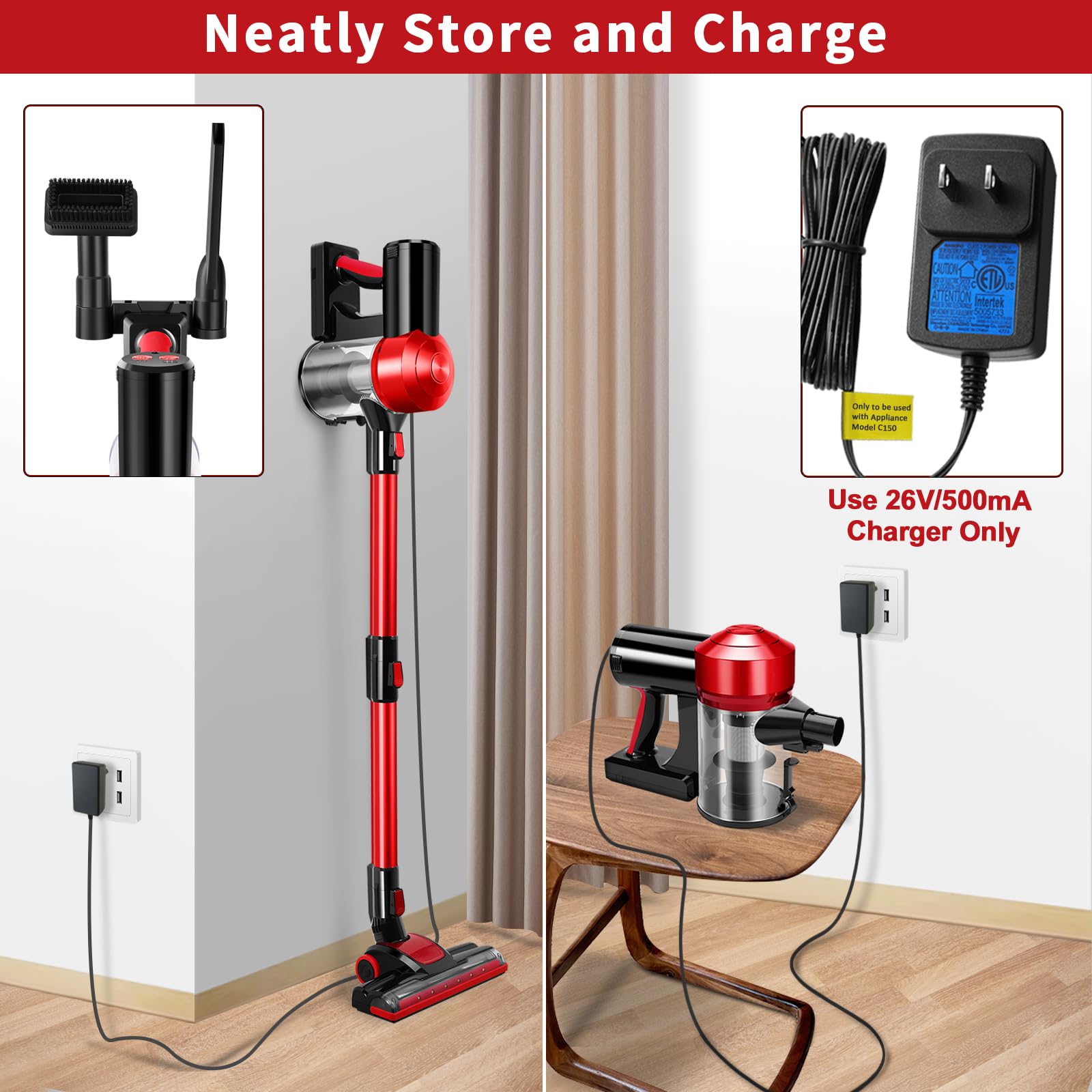 C150 Cordless Vacuum Cleaner with 2200mAh Rechargeable Battery