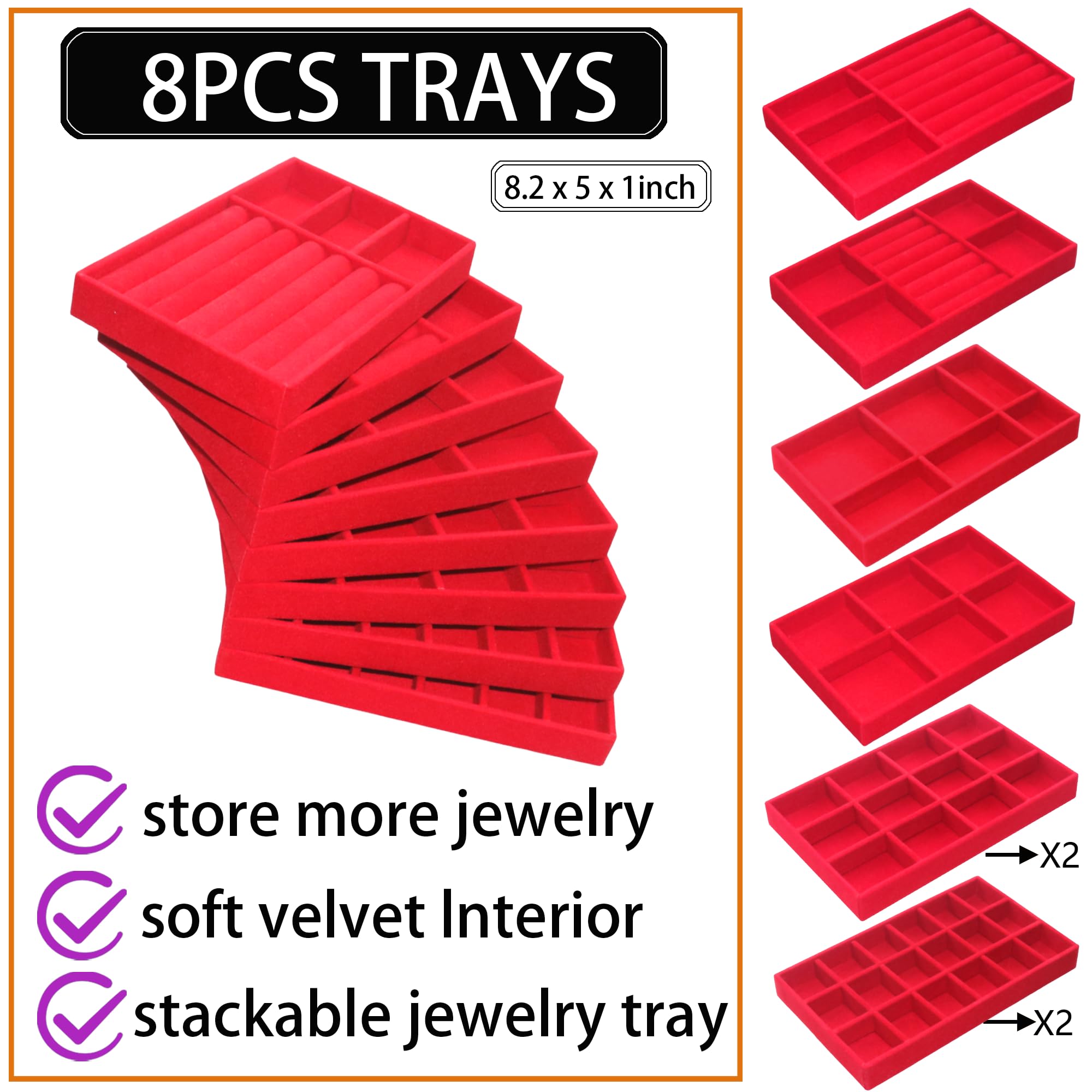 Earring Organizer Stackable Jewelry Storage Box Jewelry Drawer Organizer Removable Display Tray Organizer for Necklace Earring Ring (8 Count)