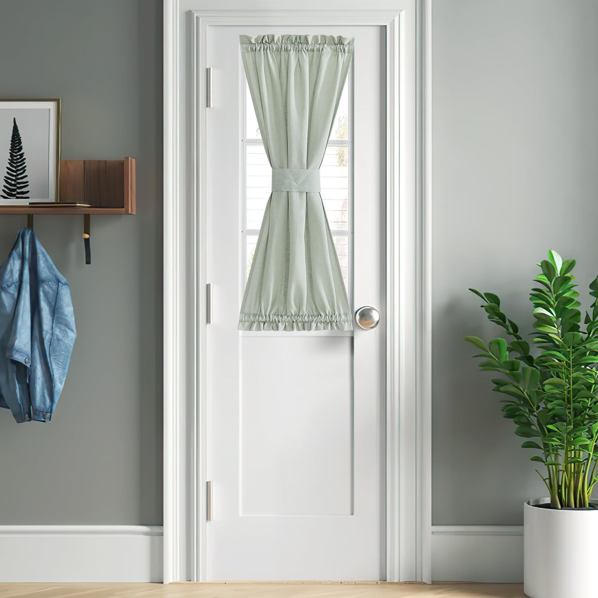 Sage Green Farmhouse Linen French Door Curtains for Window