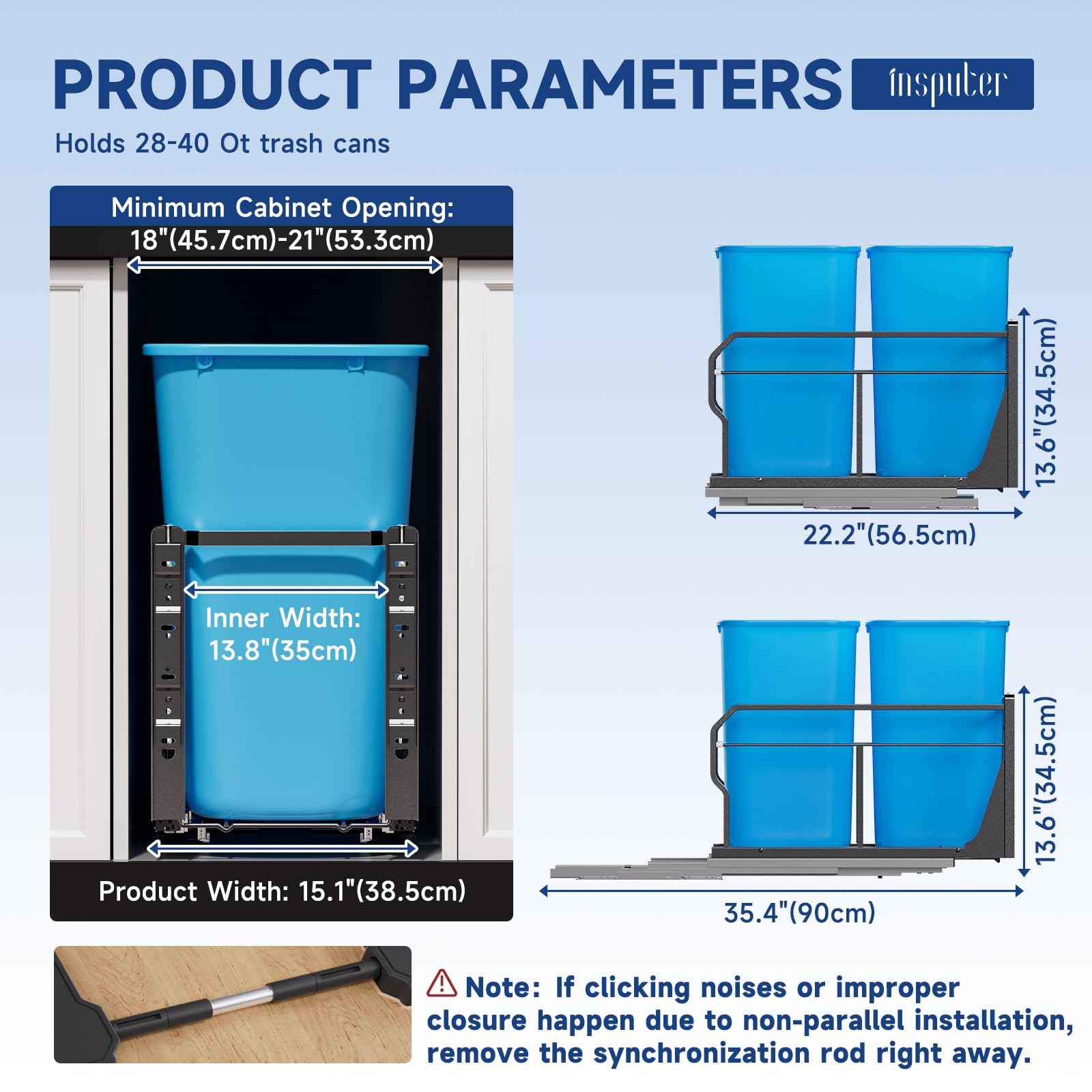 Dual Pull Out Trash Can Under Cabinet with Push to Open Slide Grey
