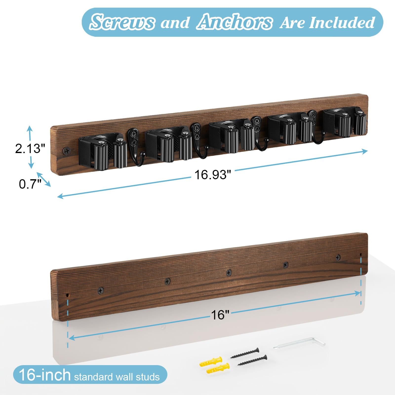 Brown Broom Holder Wall Mount