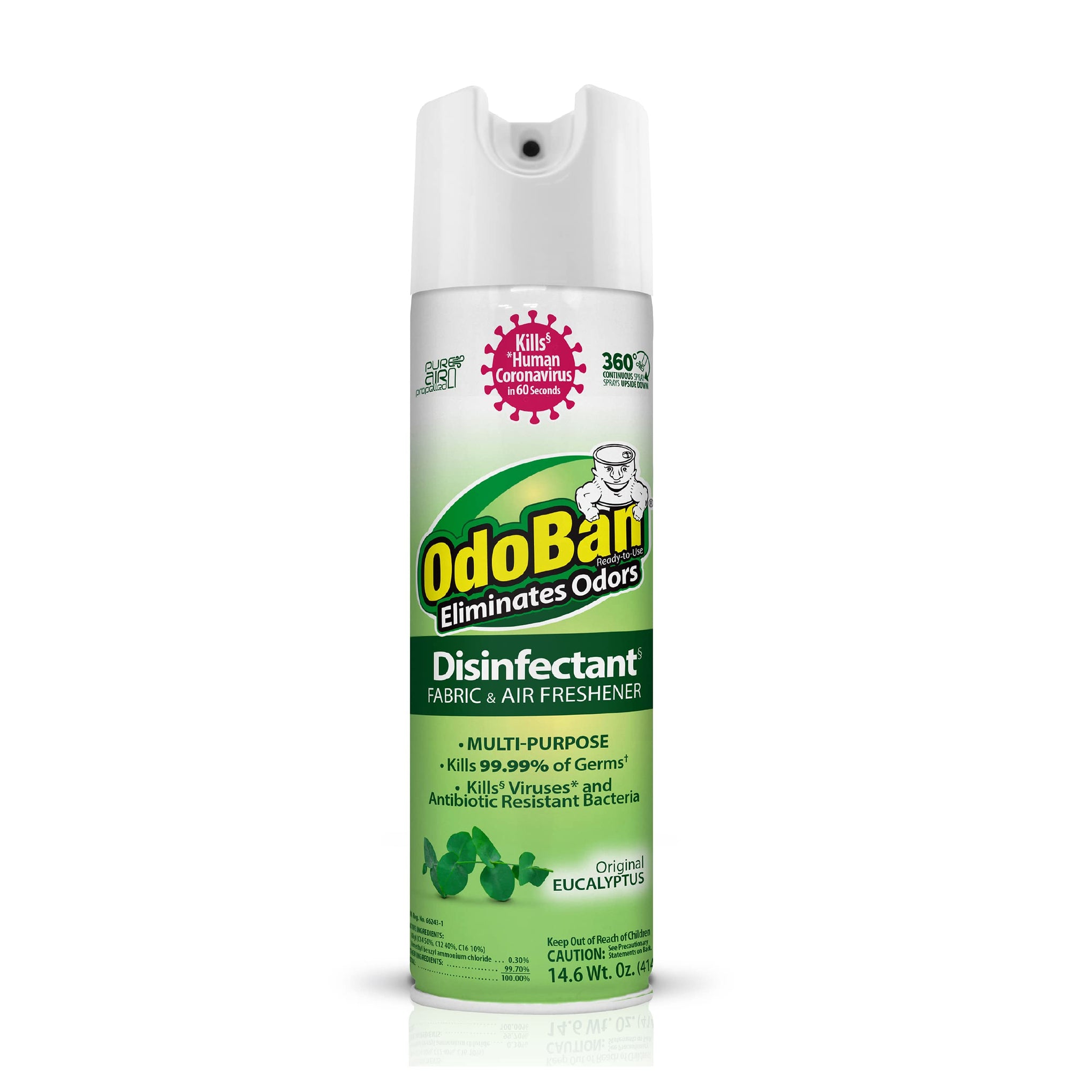 Ready-to-Use 360-Degree Continuous Spray Disinfectant & Harsh Aroma Eliminator, Fabric and Air Freshener, Made in the USA, Original Eucalyptus Scent, 14.6 Ounces (14.6 Fl Oz)