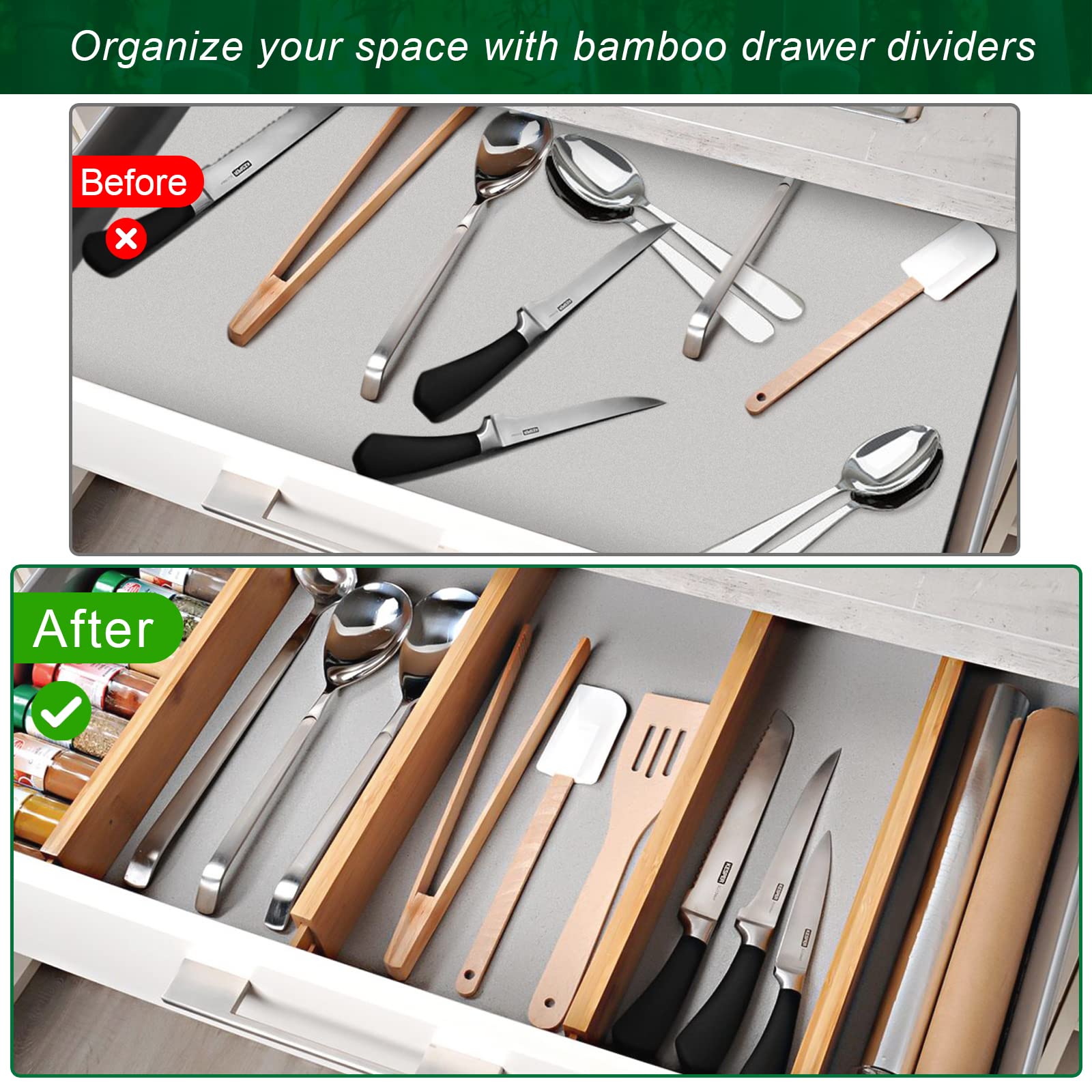 4 Pack Bamboo Drawer Dividers 2.6" High (4 Count)