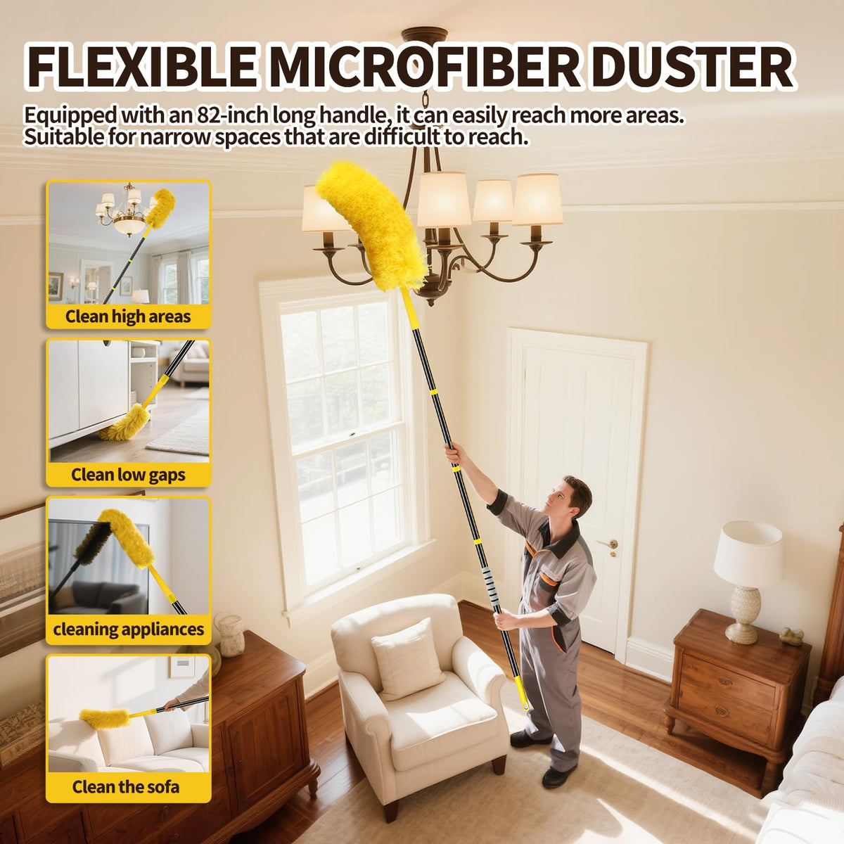 High Ceiling Fan Cleaner Duster for Fans Blades Cleaner with 78.7in Extension Pole Extra Long Handle Cleaning Tool