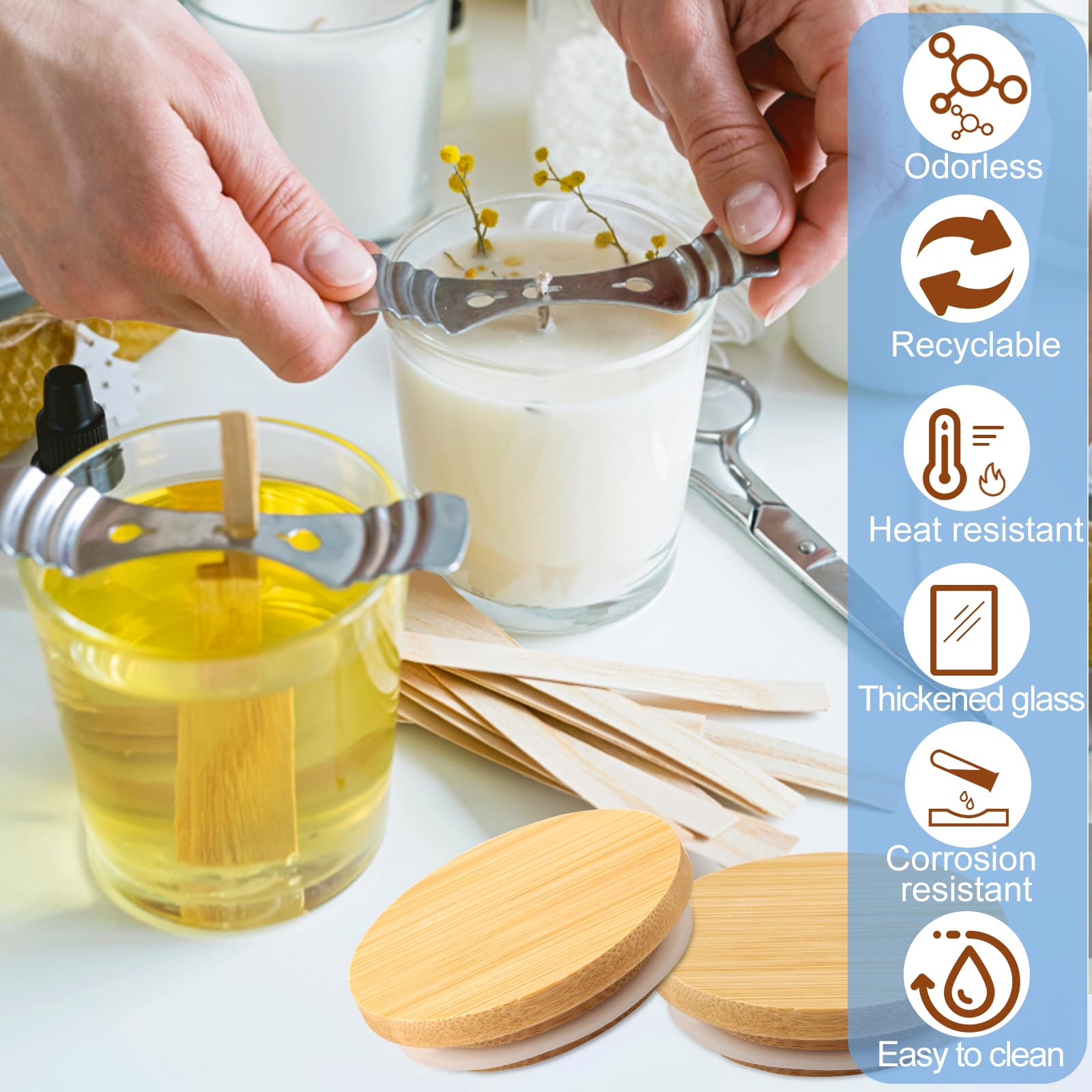8 Pack 14 OZ Clear Glass Candle Jars with Bamboo Lids
