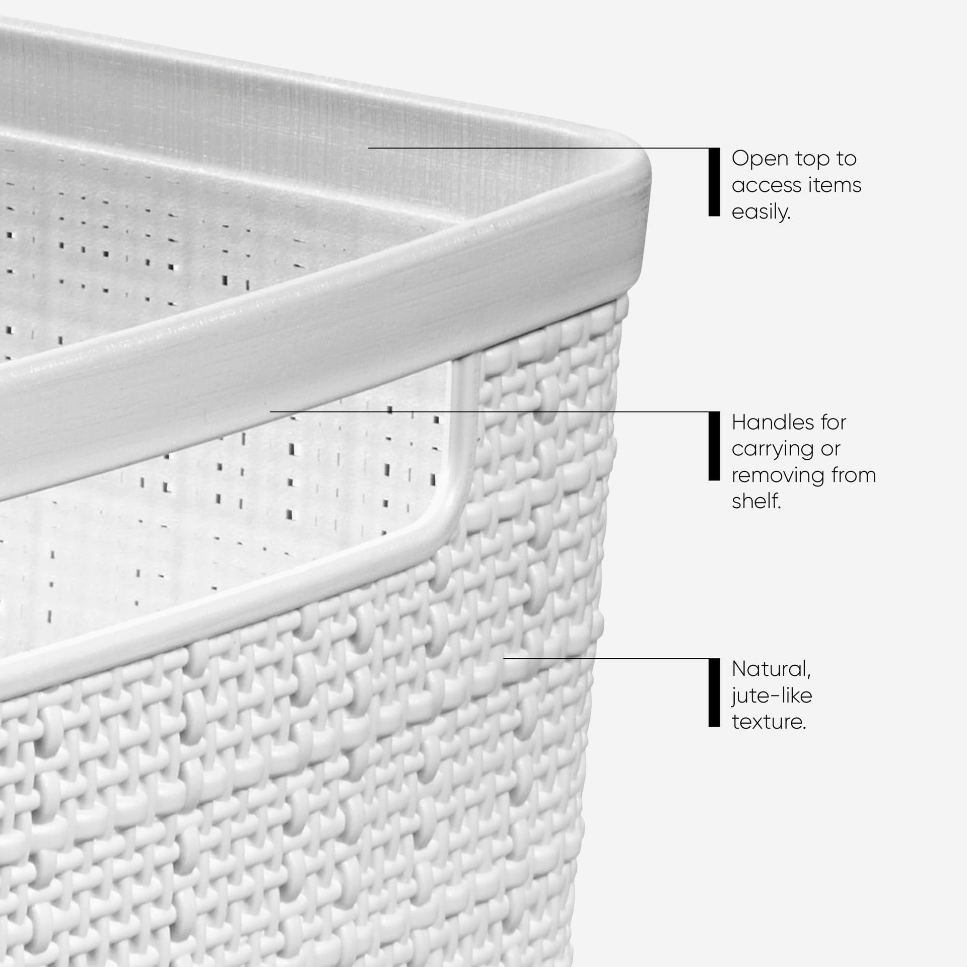 Set of 4 Large 18L Easy Access Jute Decorative Plastic Organization and Storage Baskets (4 Count)