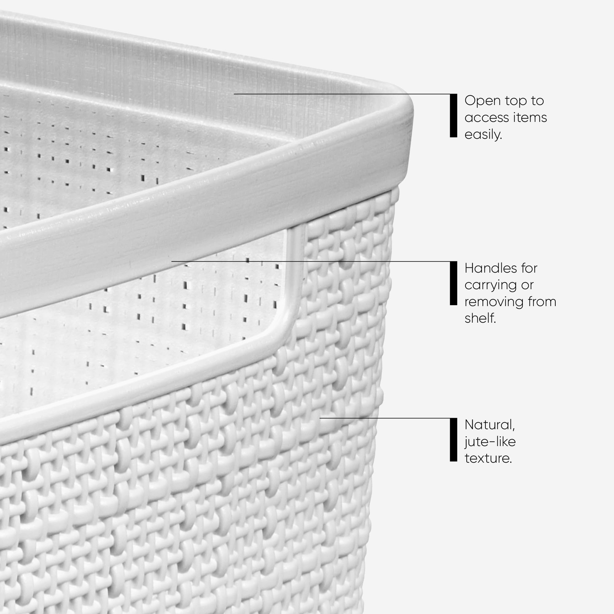 Set of 4 Large 18L Easy Access Jute Decorative Plastic Organization and Storage Baskets (4 Count)