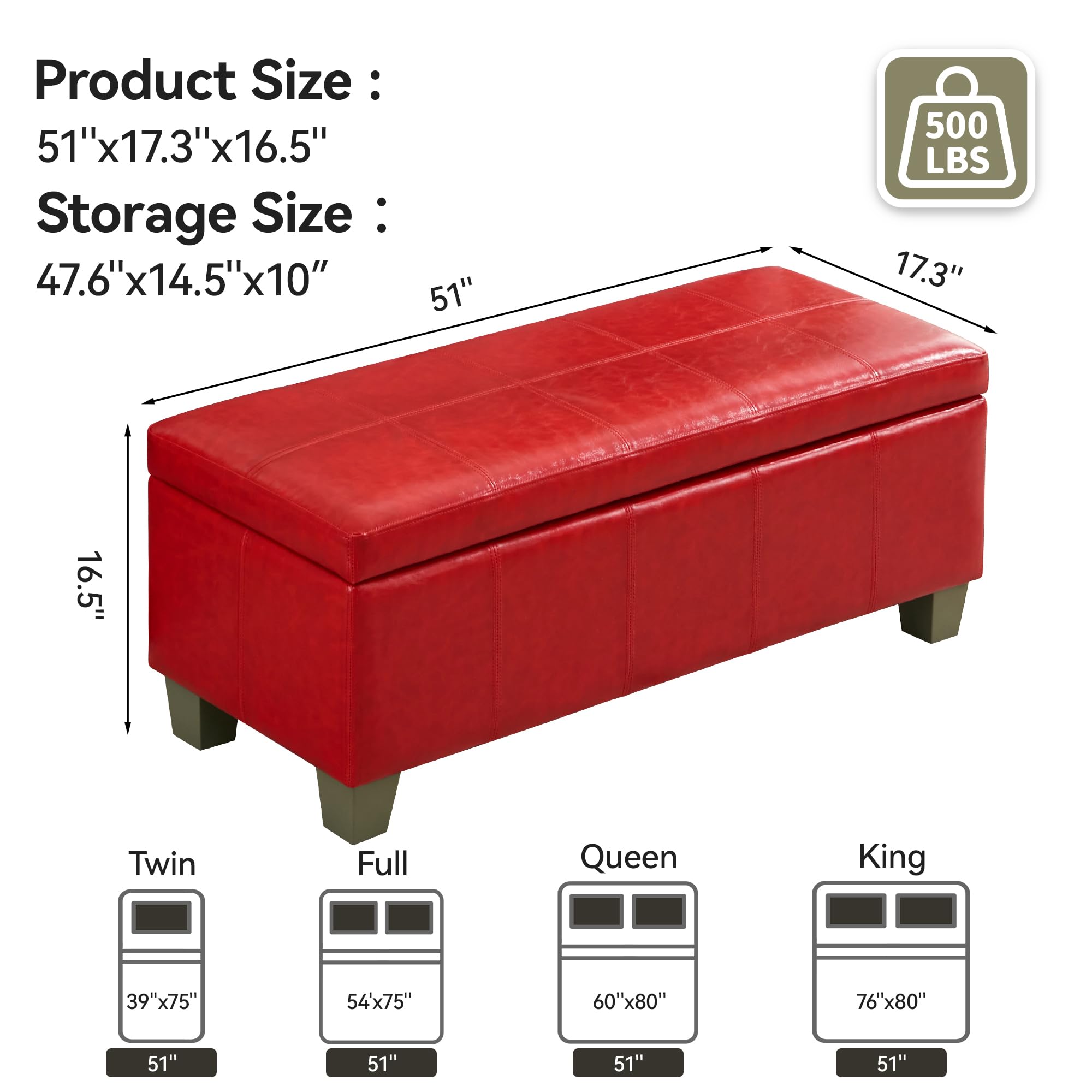 51" Faux Leather Storage Ottoman