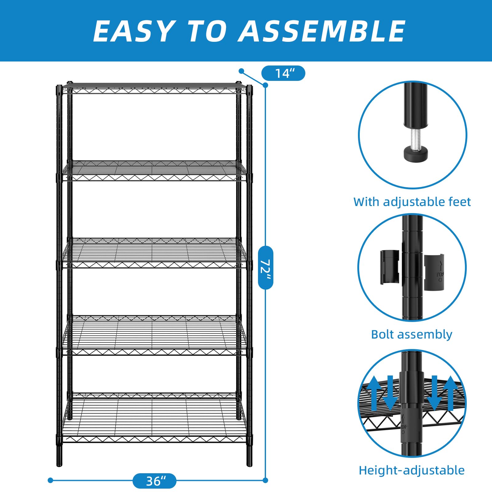 5 Shelf Adjustable Metal Wire Shelving