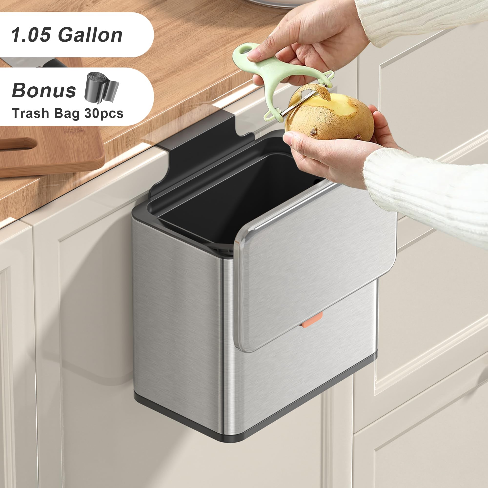 1.05 Gal Silver Hanging Stainless Steel Compost Bin