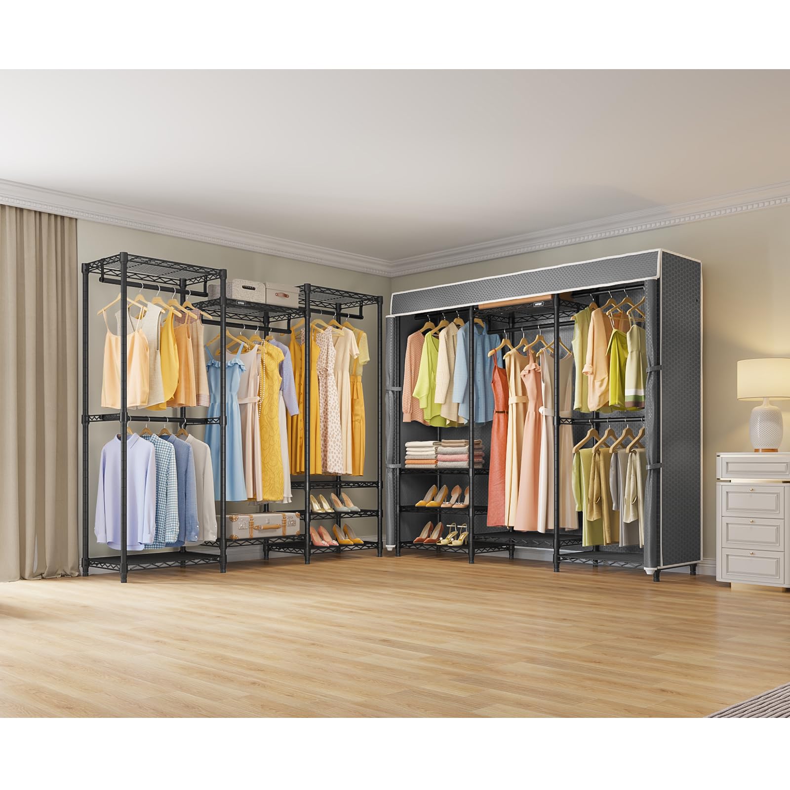 V5C Medium Covered Clothes Rack Heavy Duty Portable Closet Wardrobe