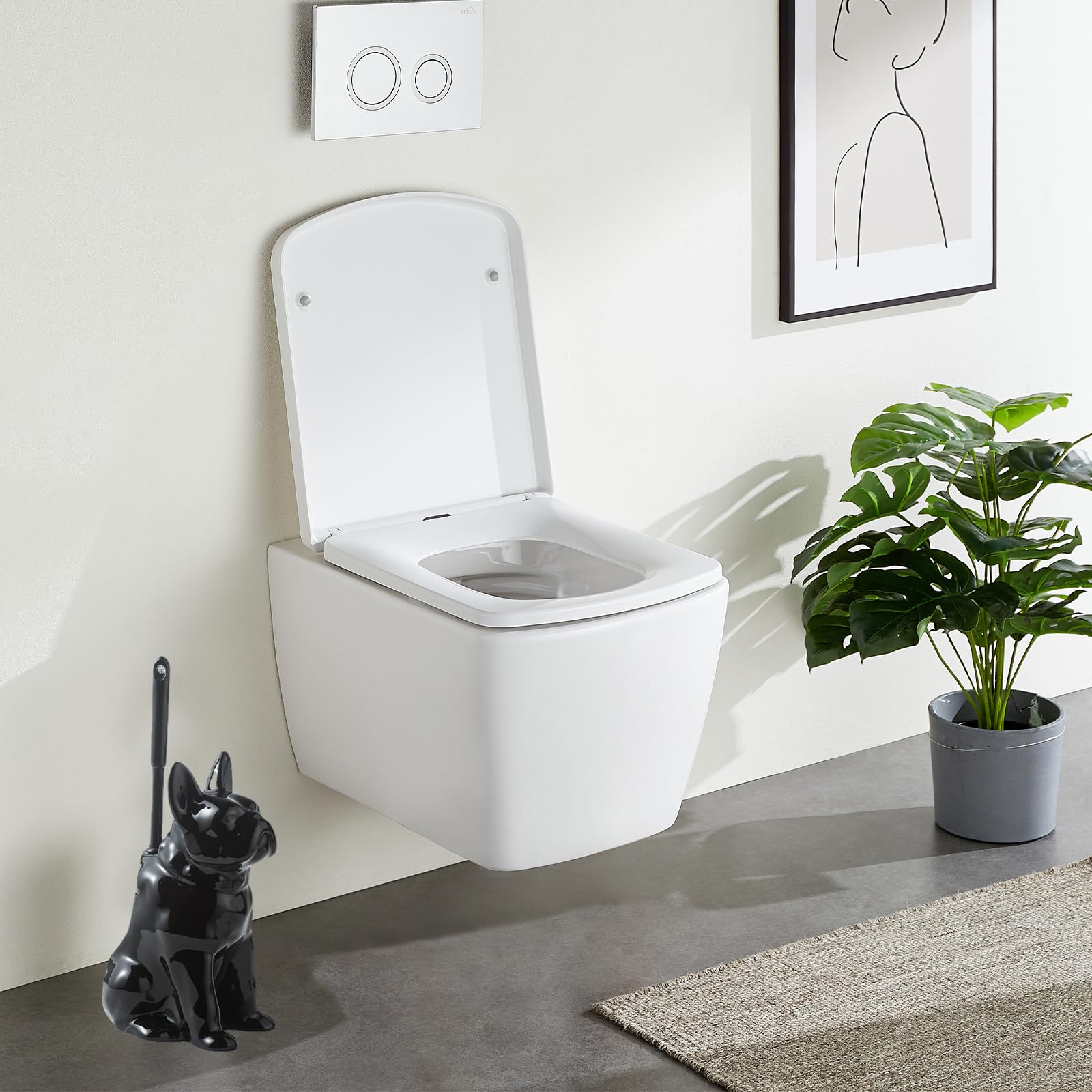 Ceramic Dog Black Toilet Brush and Holder Set with Plastic Handled