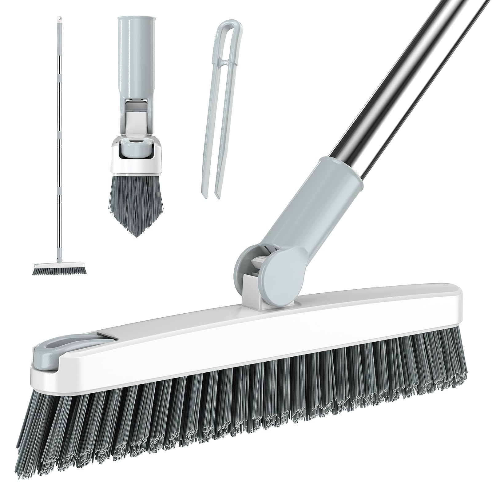 Grout Brush with Long Handle 180° Swivel Scrub Brush White