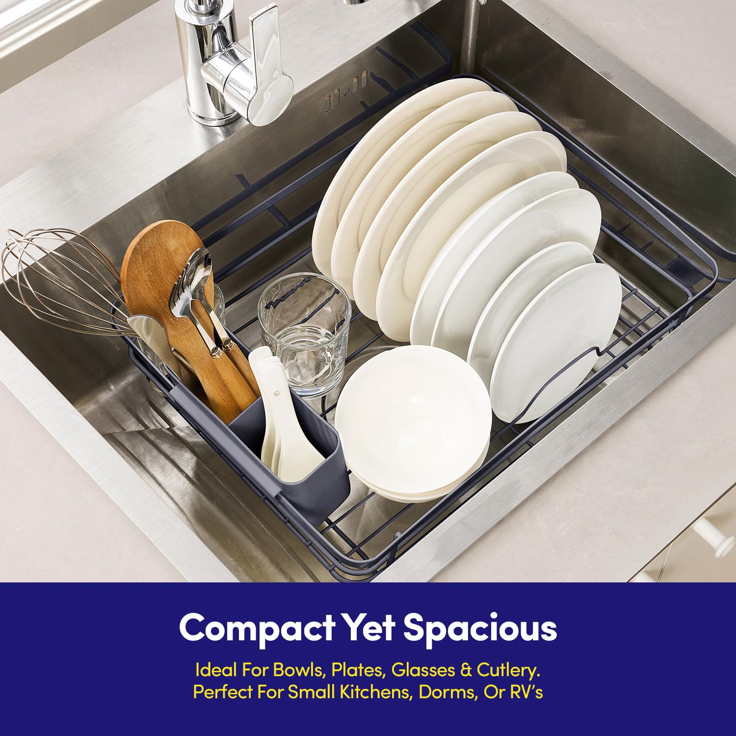 Dish Drying Rack 3 Piece Dish Drainer with Drainboard Set for Kitchen Counter