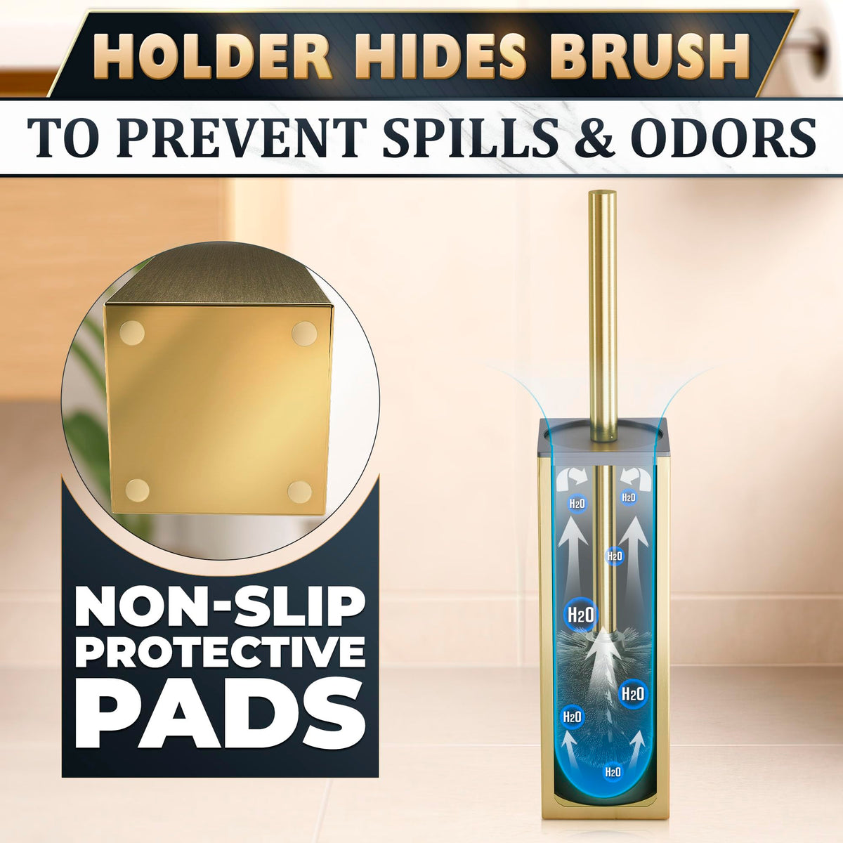 Gold Toilet Brush and Holder Set
