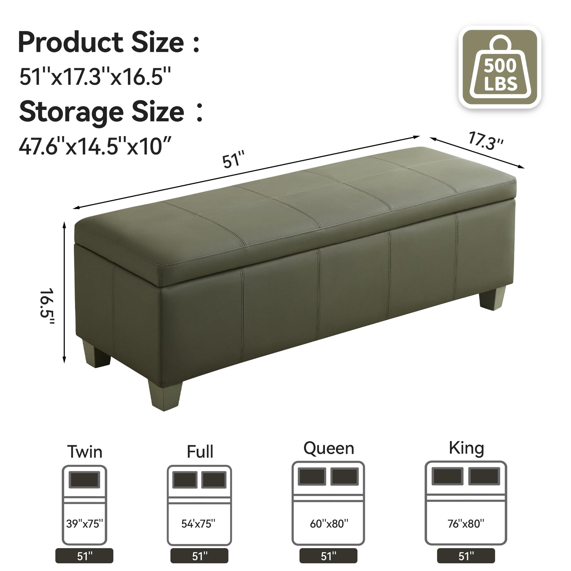 51" Faux Leather Storage Ottoman