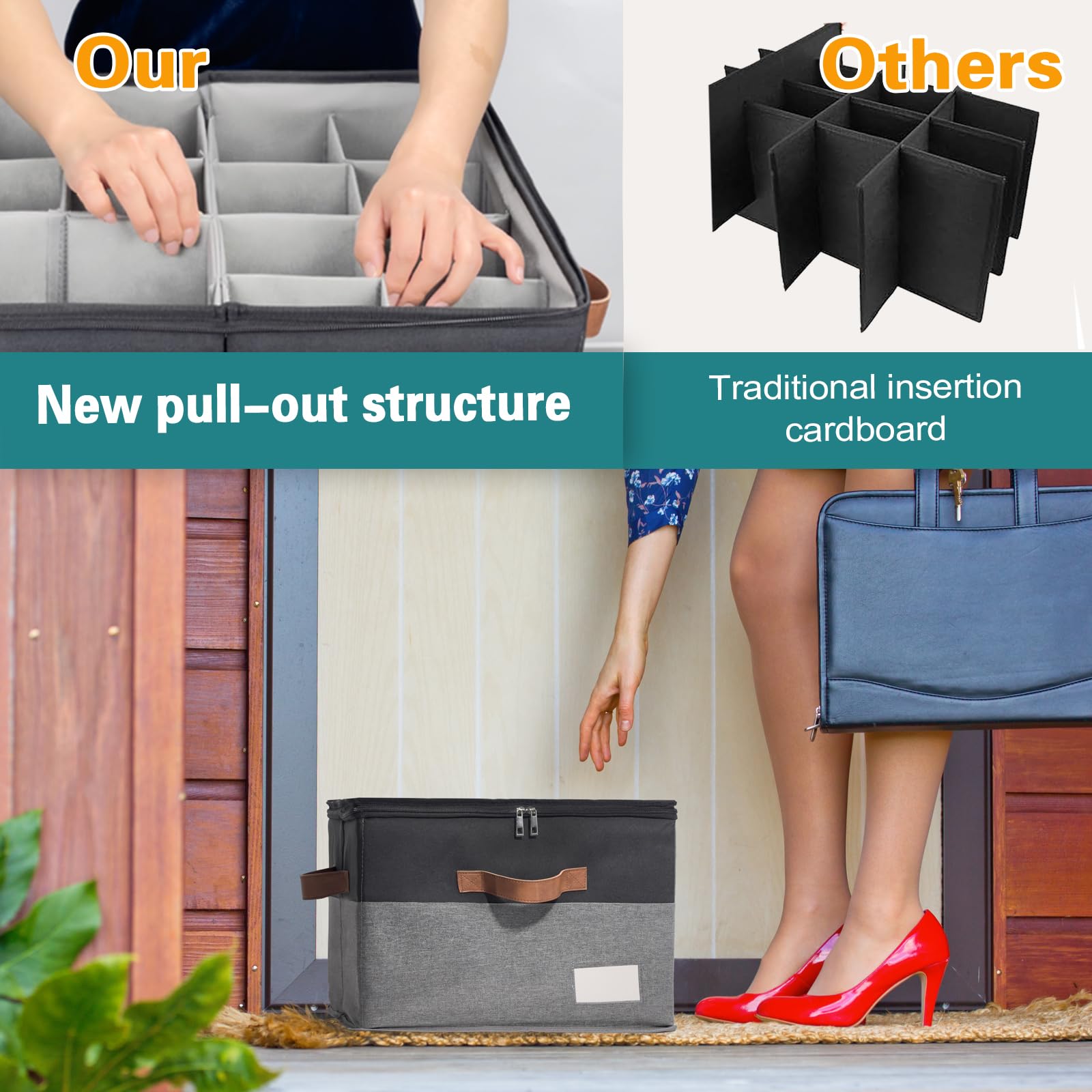 2 Pack Shoe Organizer for Closet Foldable Storage Box with Clear Cover (2 Count)