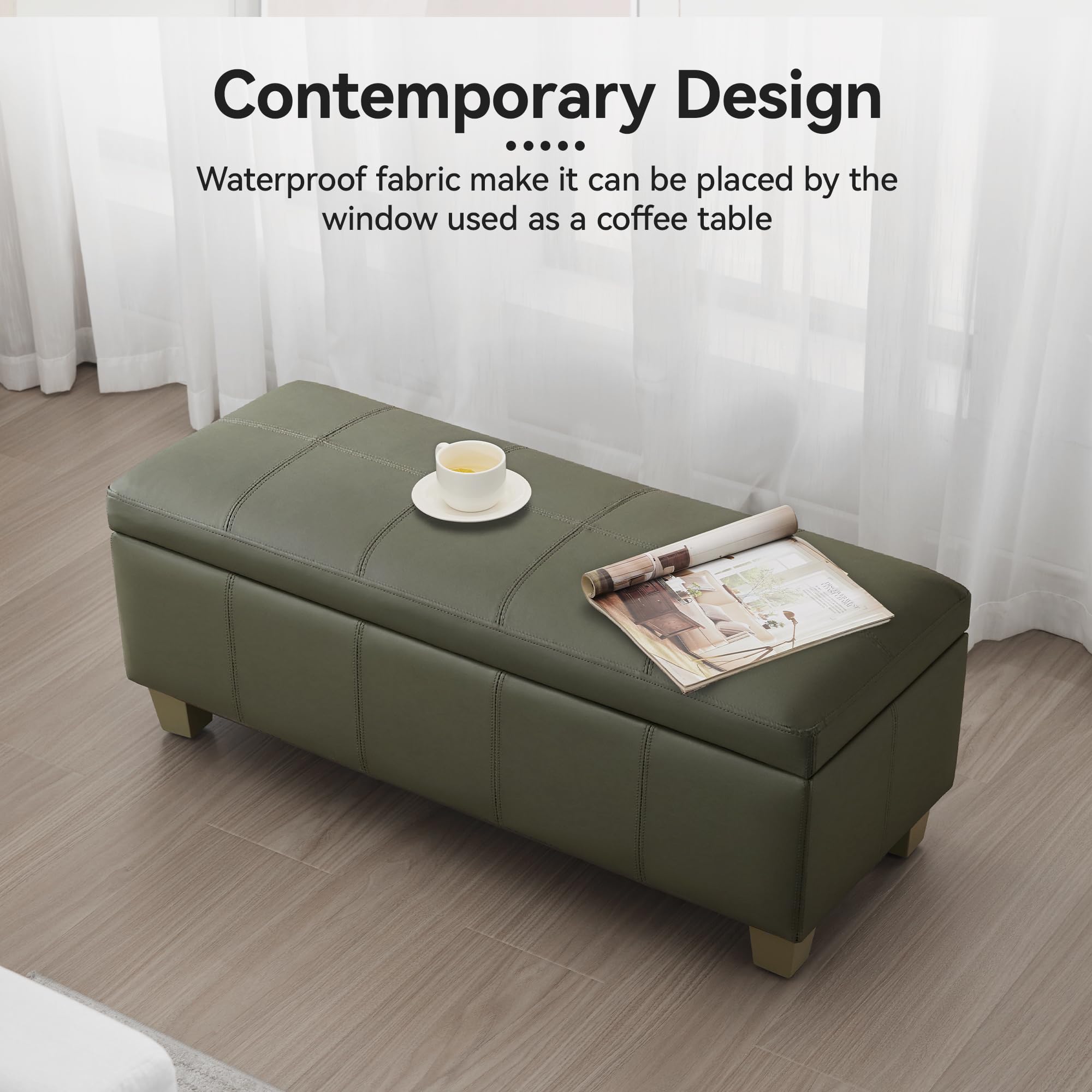 41" Faux Leather Storage Ottoman