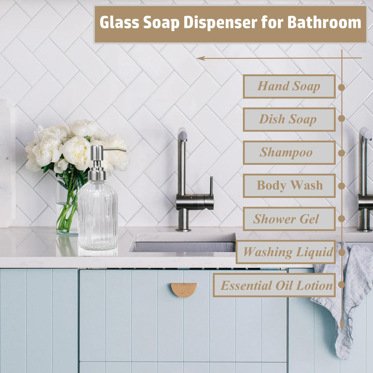 14Oz Clear Glass Soap Dispenser Bathroom