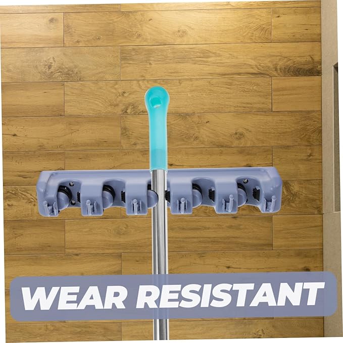 Multifunctional Grey Wall Mounted Mop and Broom Holder with Positions and Hooks Organizer for Home Accessories Easy Installation Load Capacity Per Hook