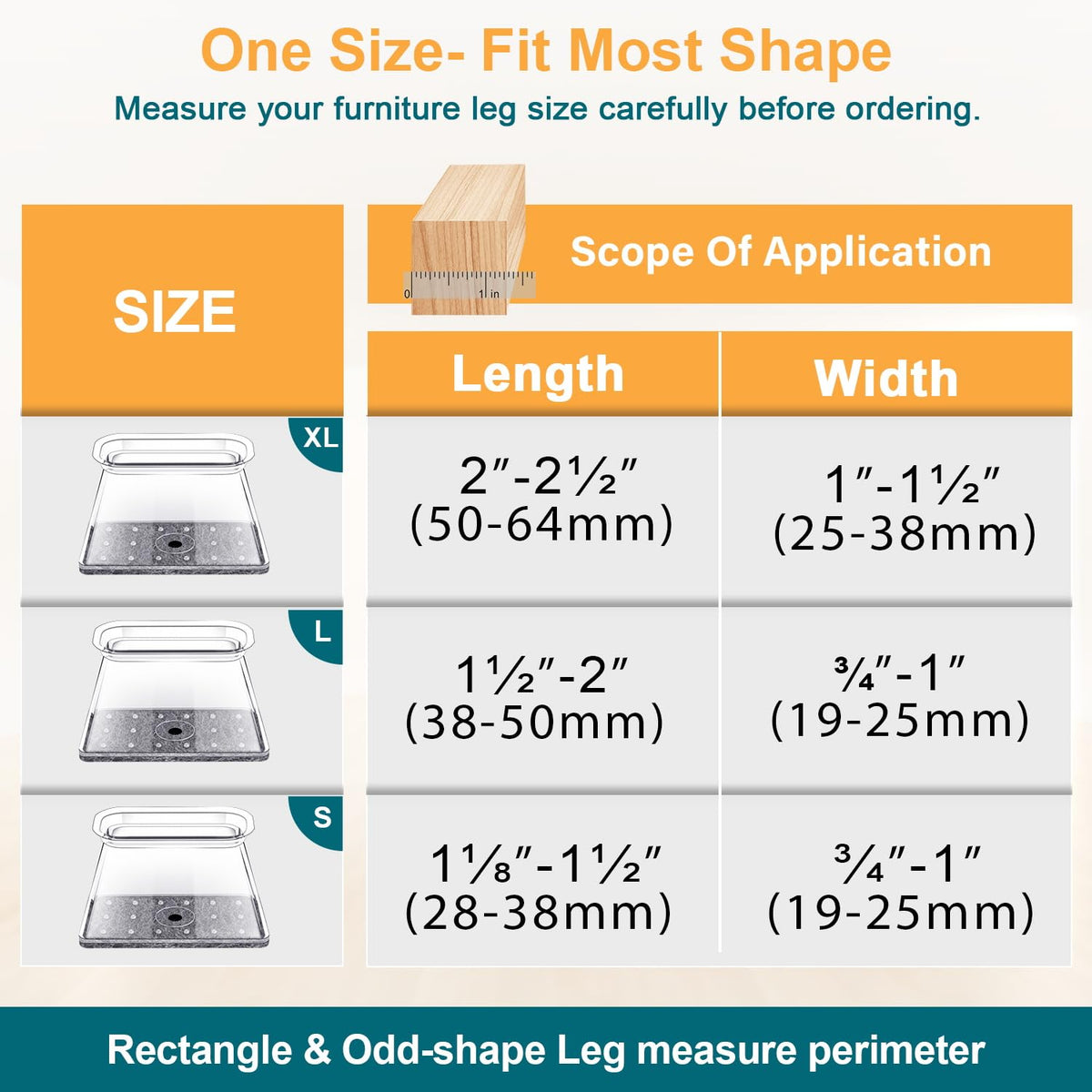 32 Pcs Rectangle Chair Leg Protectors for Hardwood Floors (32 Count)
