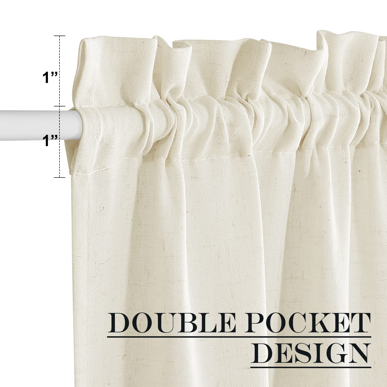 Off White Linen Door Curtain 50 inches Long for Half Window