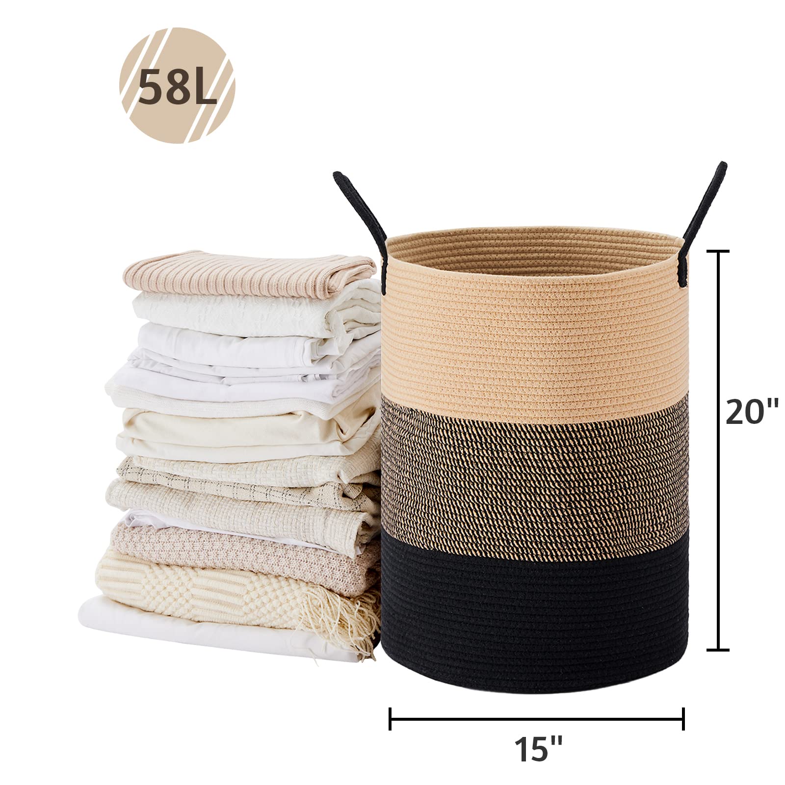 58L Tall Woven Laundry Basket Hamper